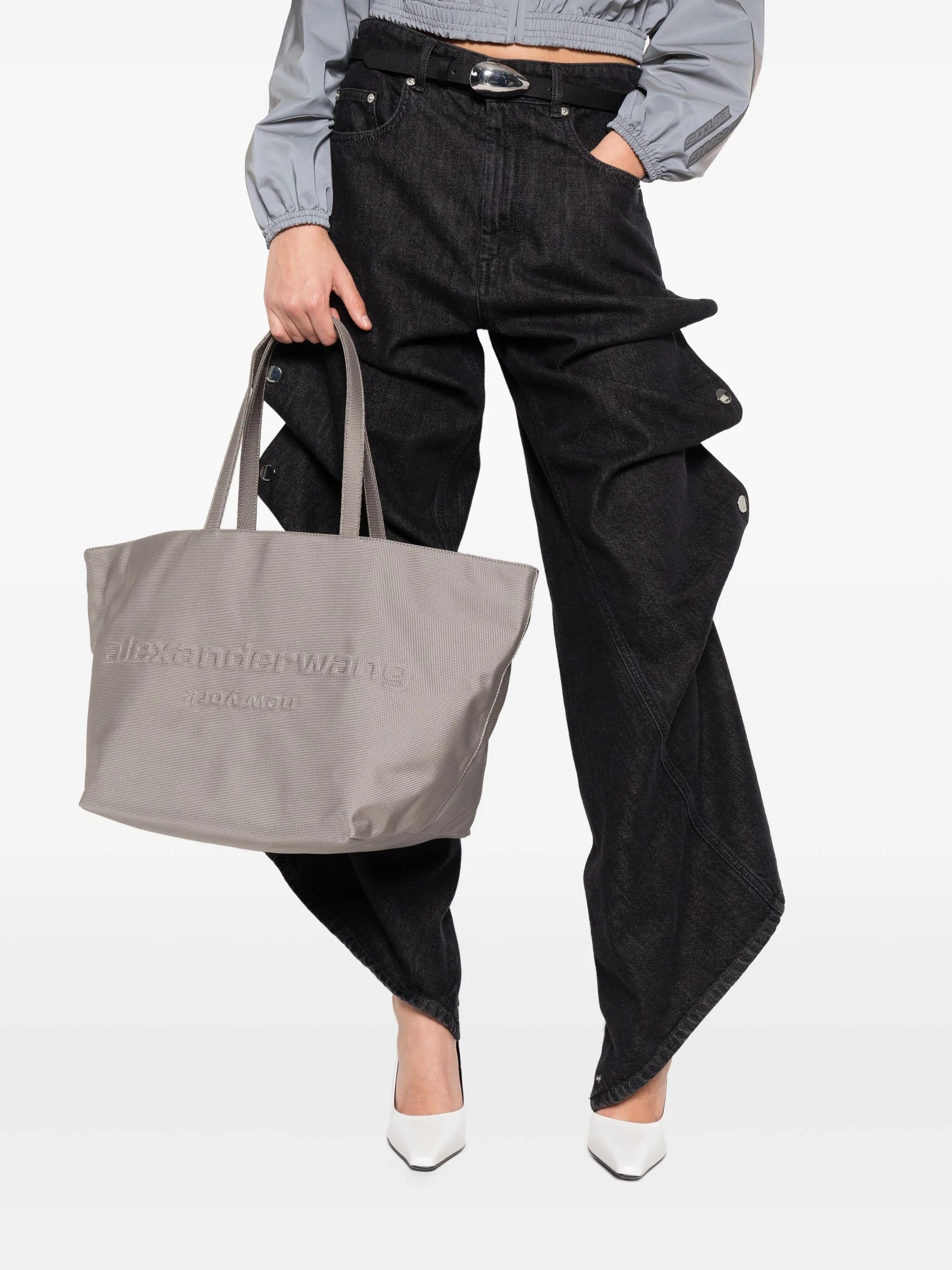 embossed canvas nylon tote bag