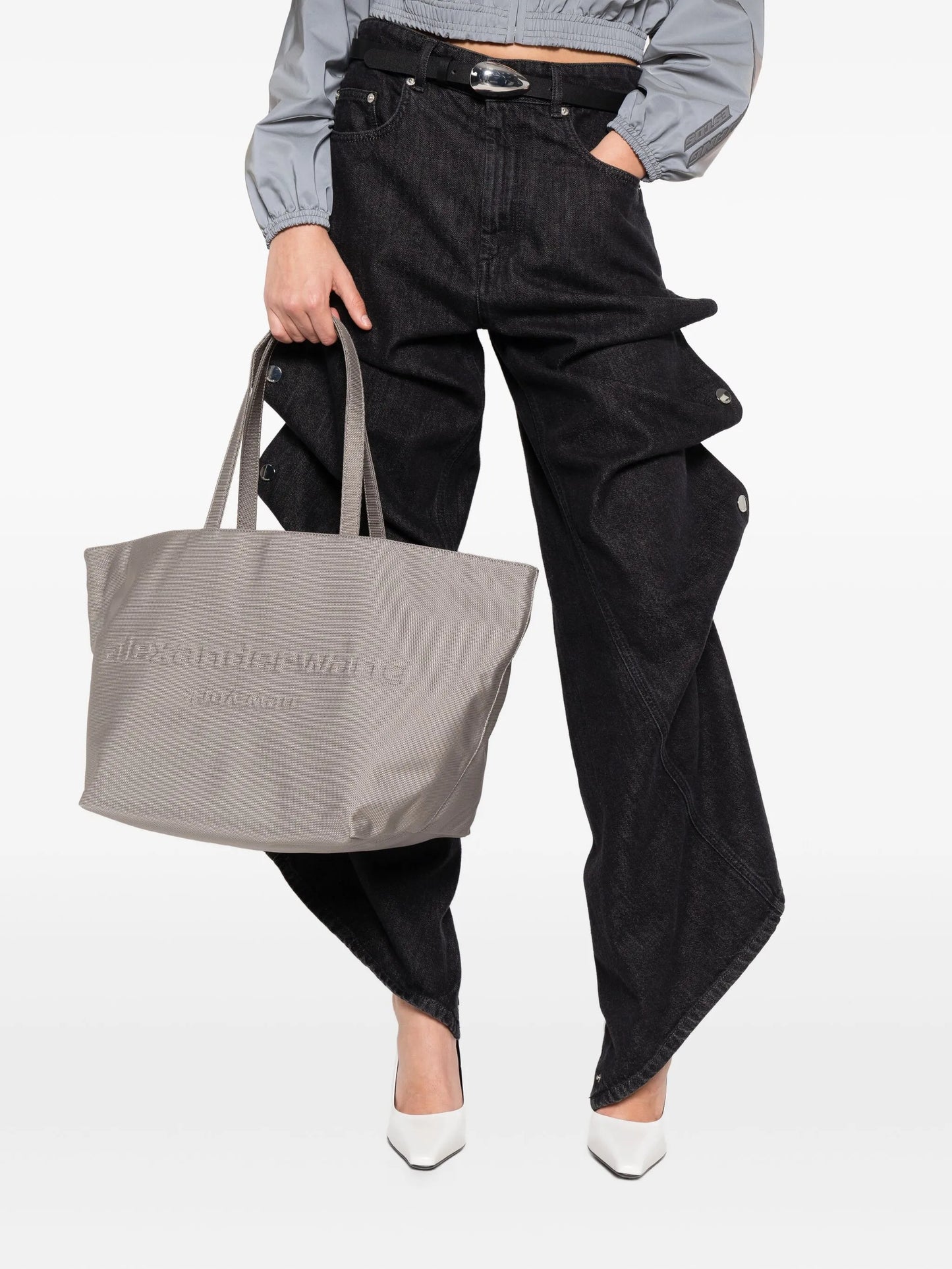 embossed canvas nylon tote bag