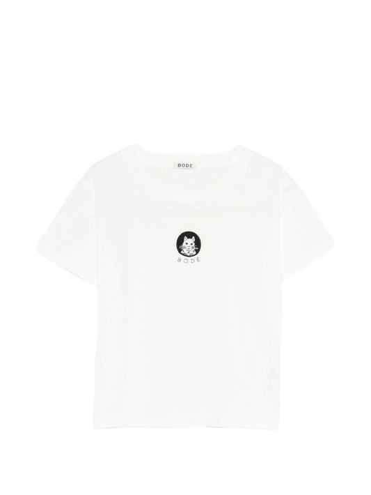 round-neck cat-detail T-shirt