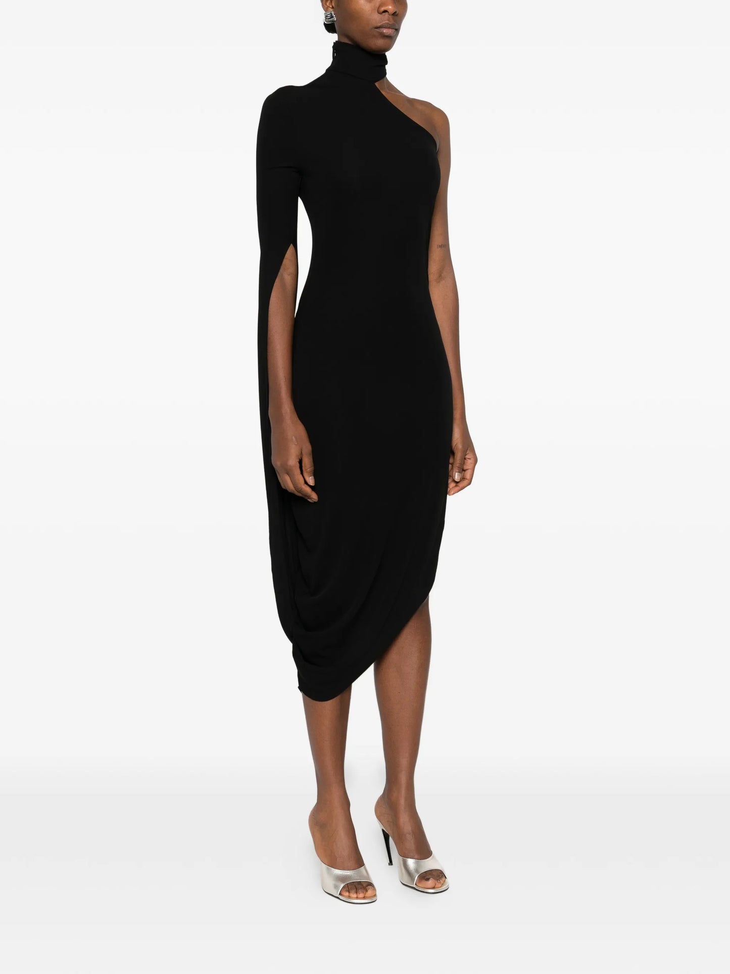 asymmetric draped midi dress