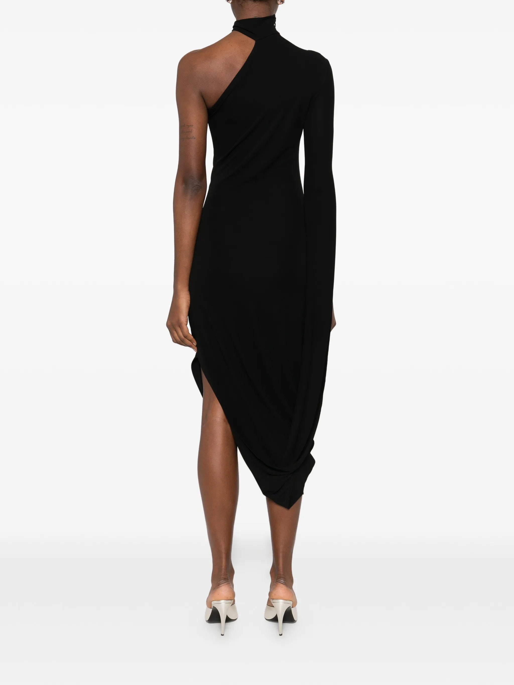 asymmetric draped midi dress