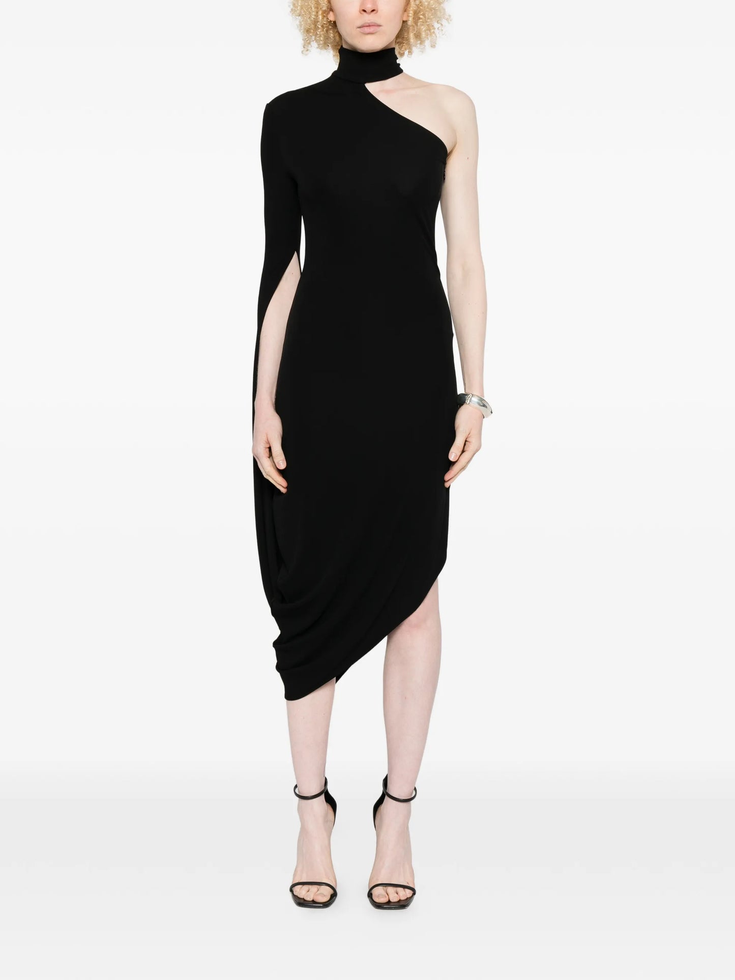 asymmetric draped midi dress
