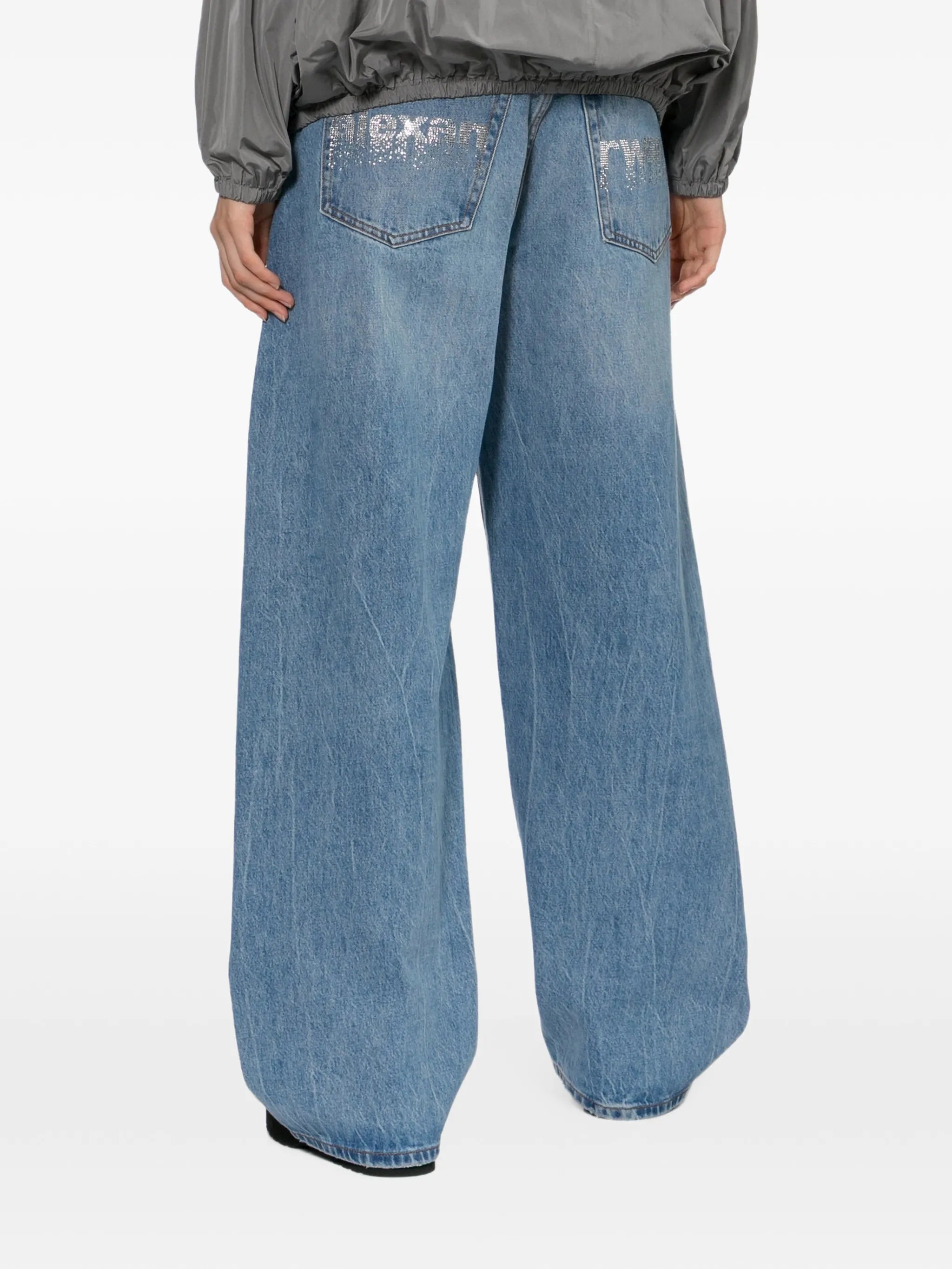 crystal-embellished logo-print jeans