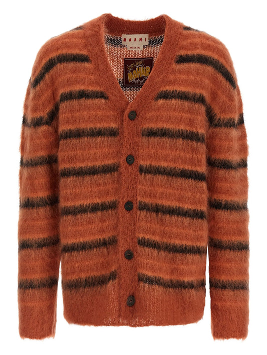 brushed striped cardigan