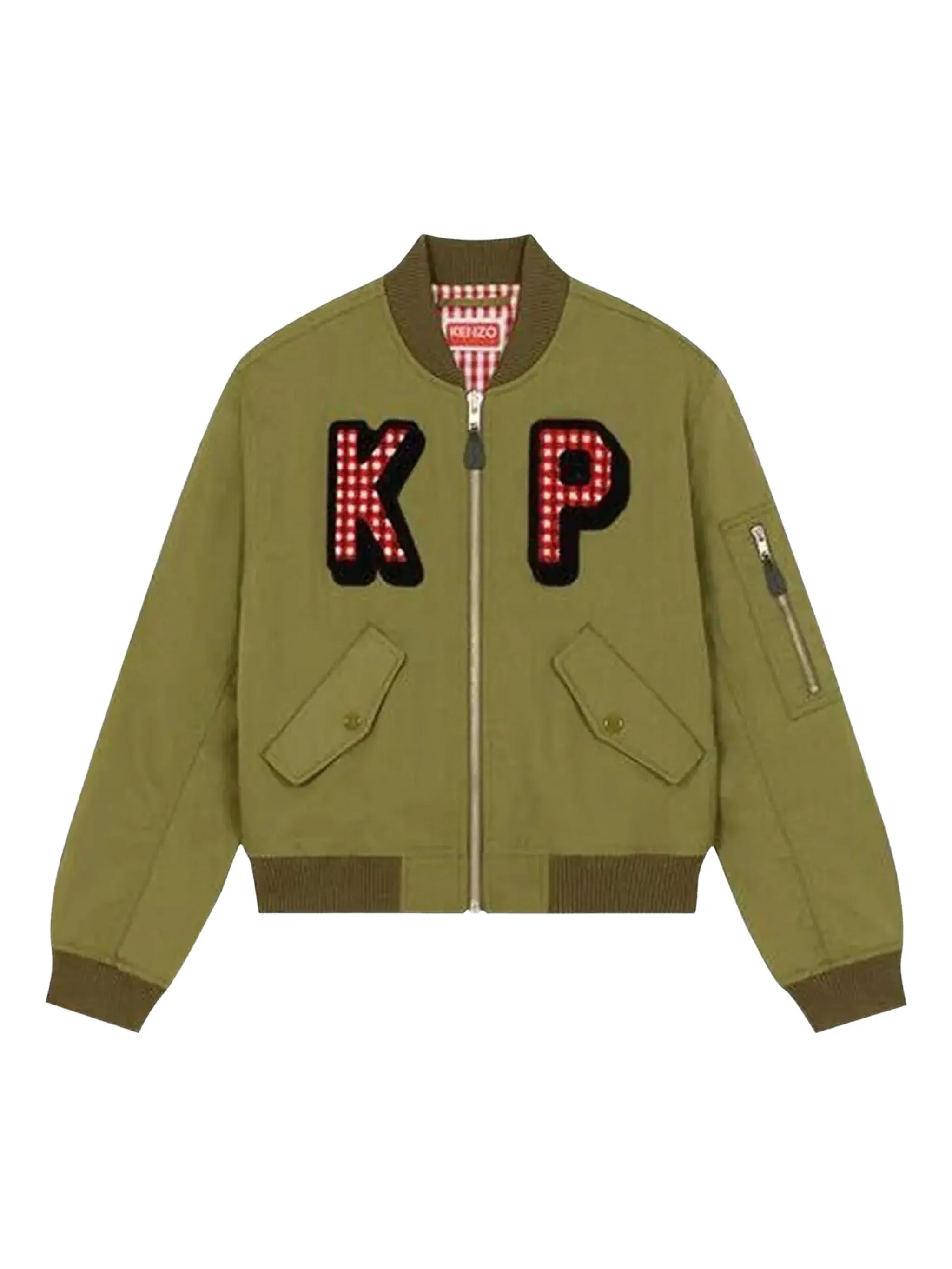 gingham-patch bomber jacket