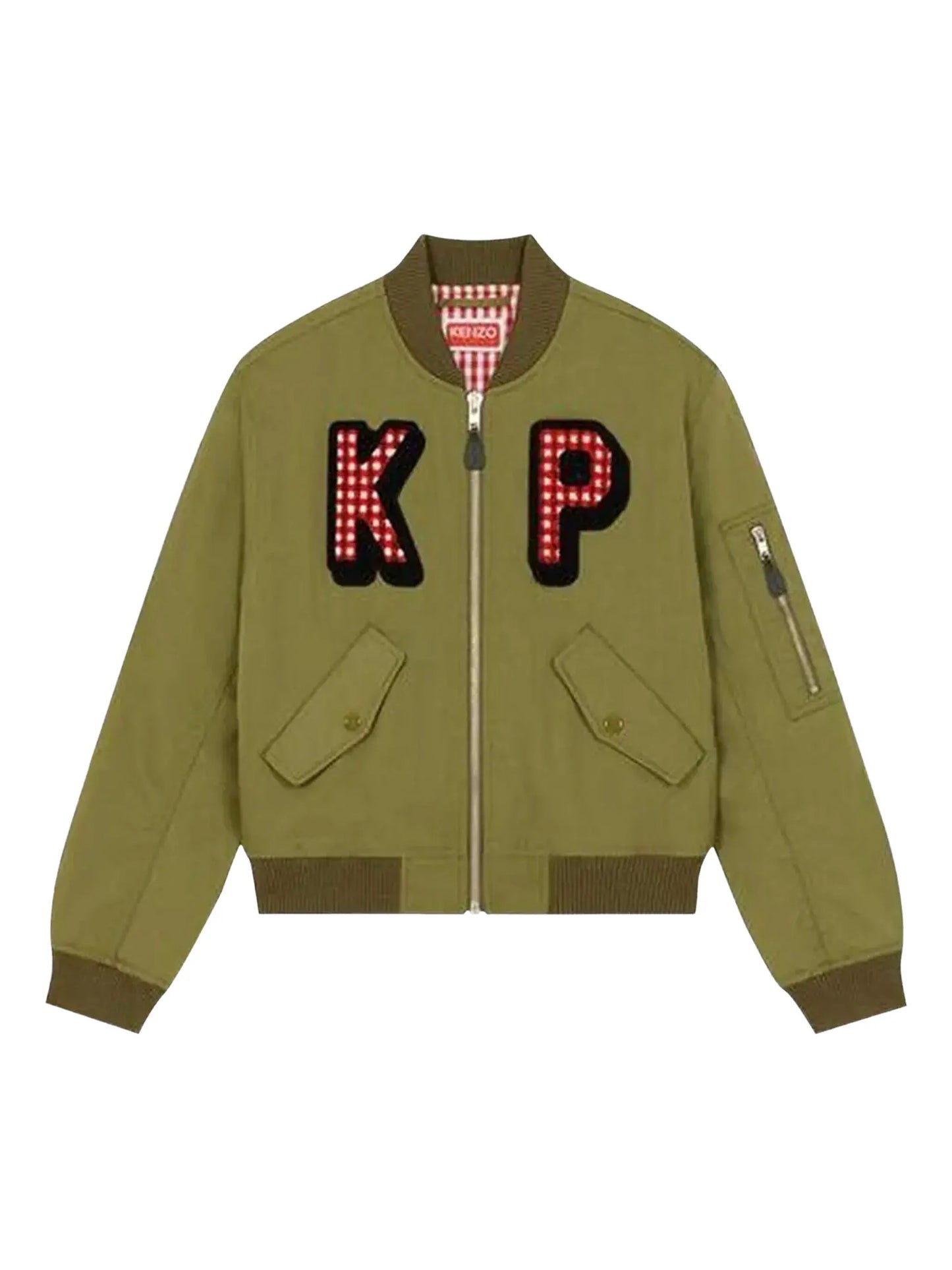 gingham-patch bomber jacket