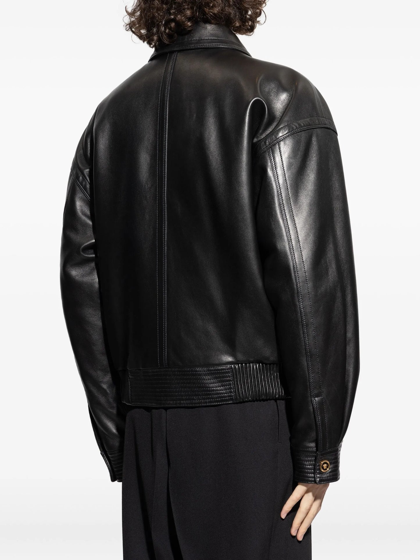 flap-pocket leather jacket