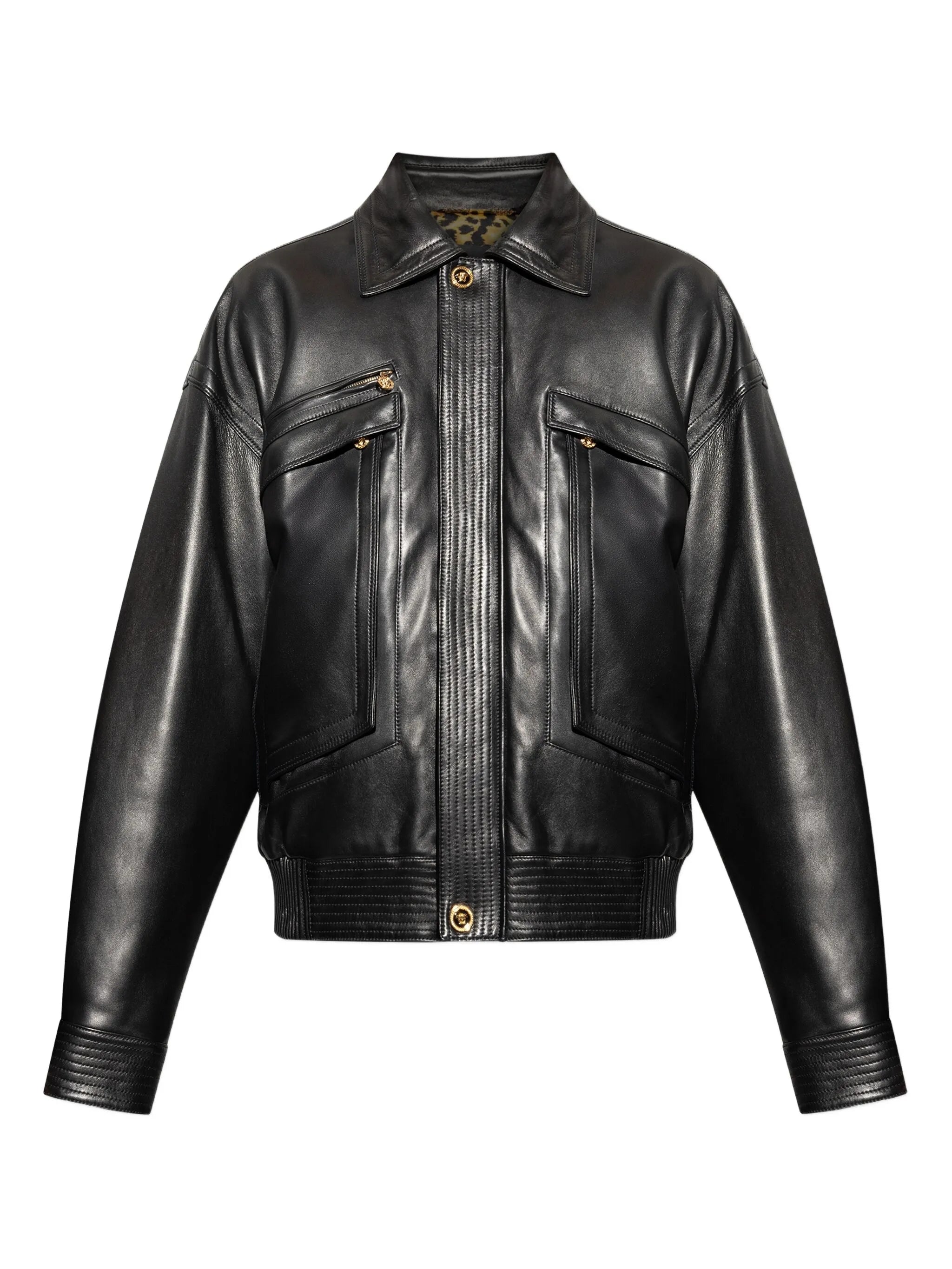 flap-pocket leather jacket