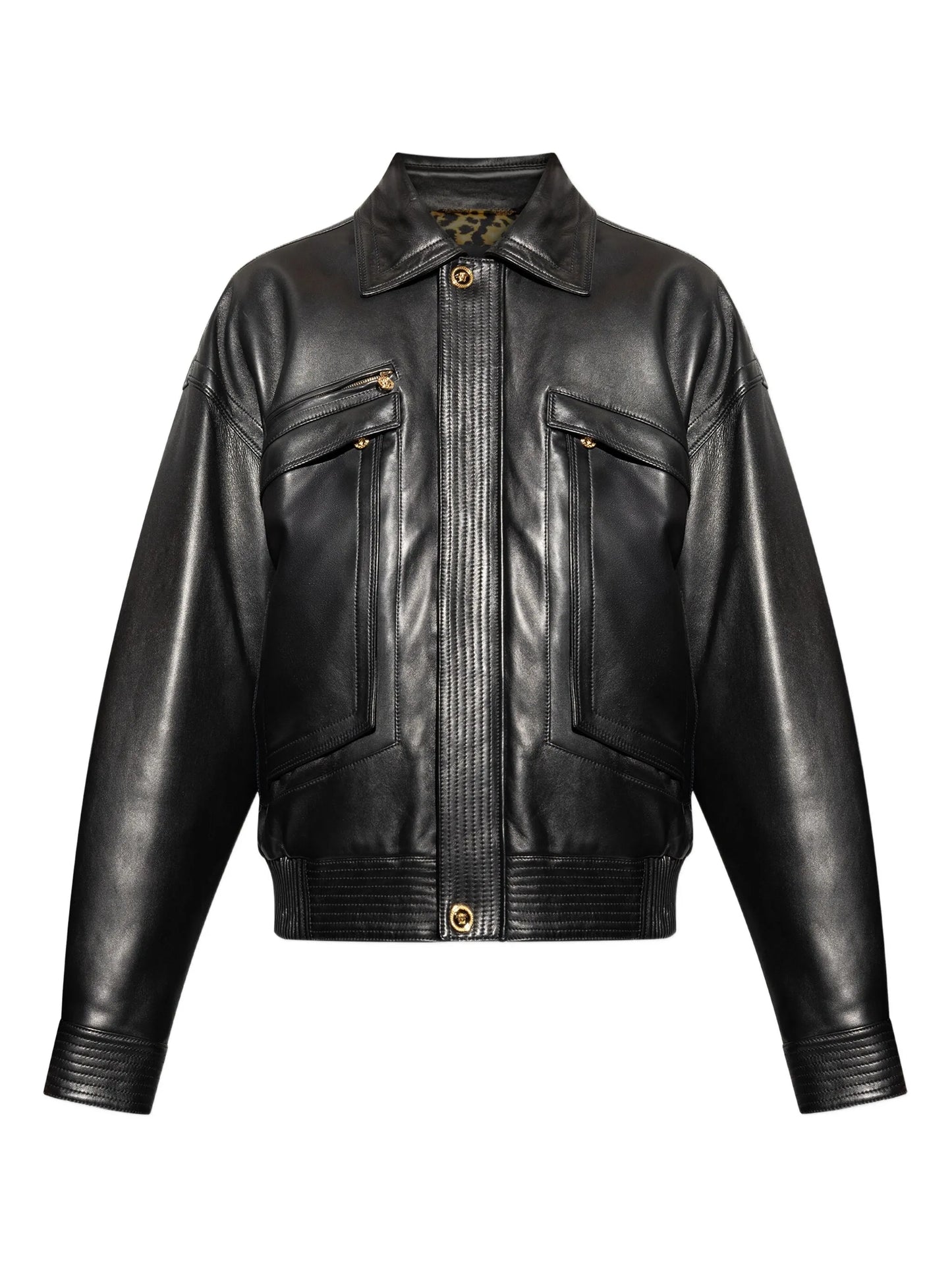 flap-pocket leather jacket