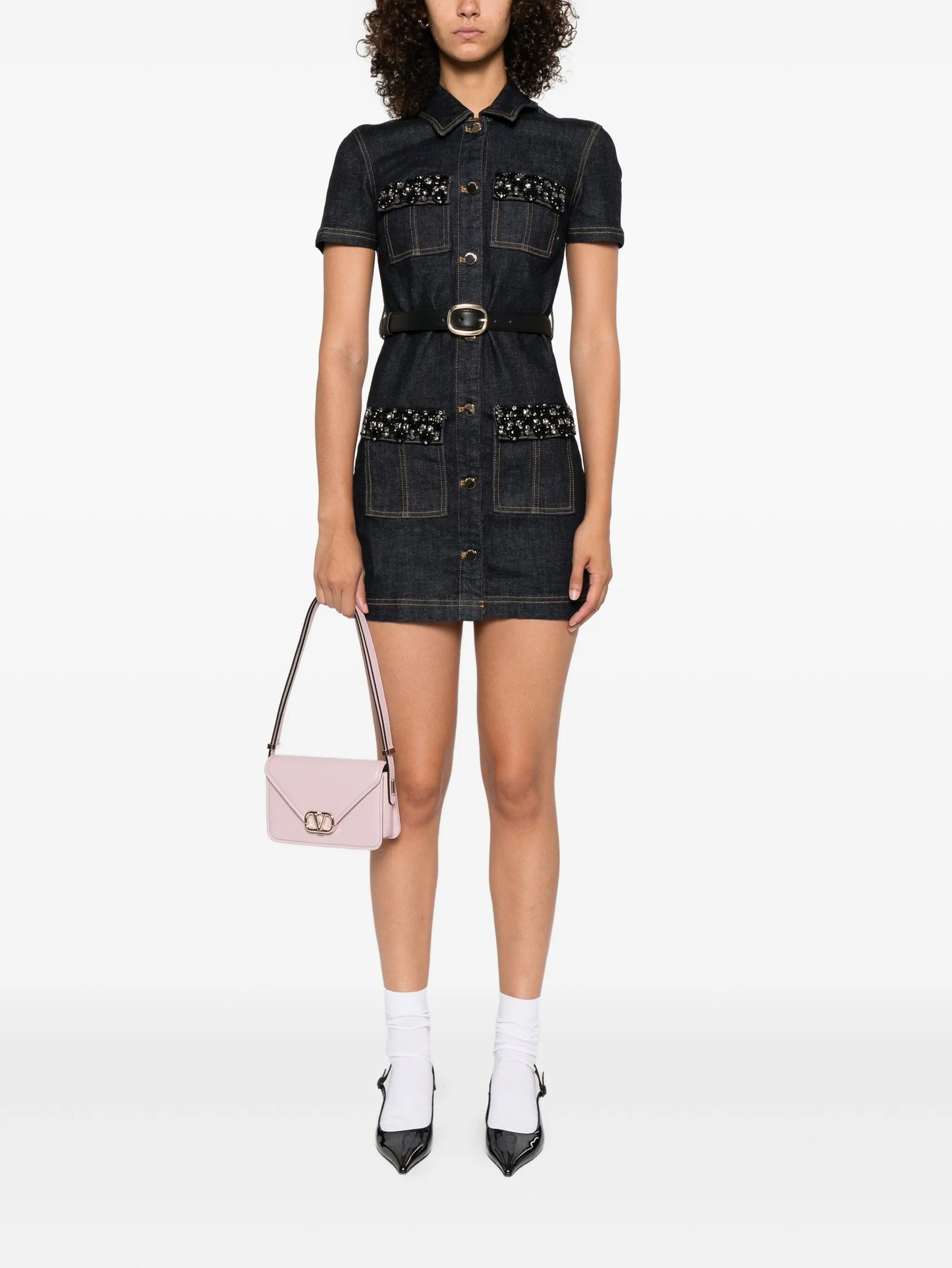 embellished denim mini dress