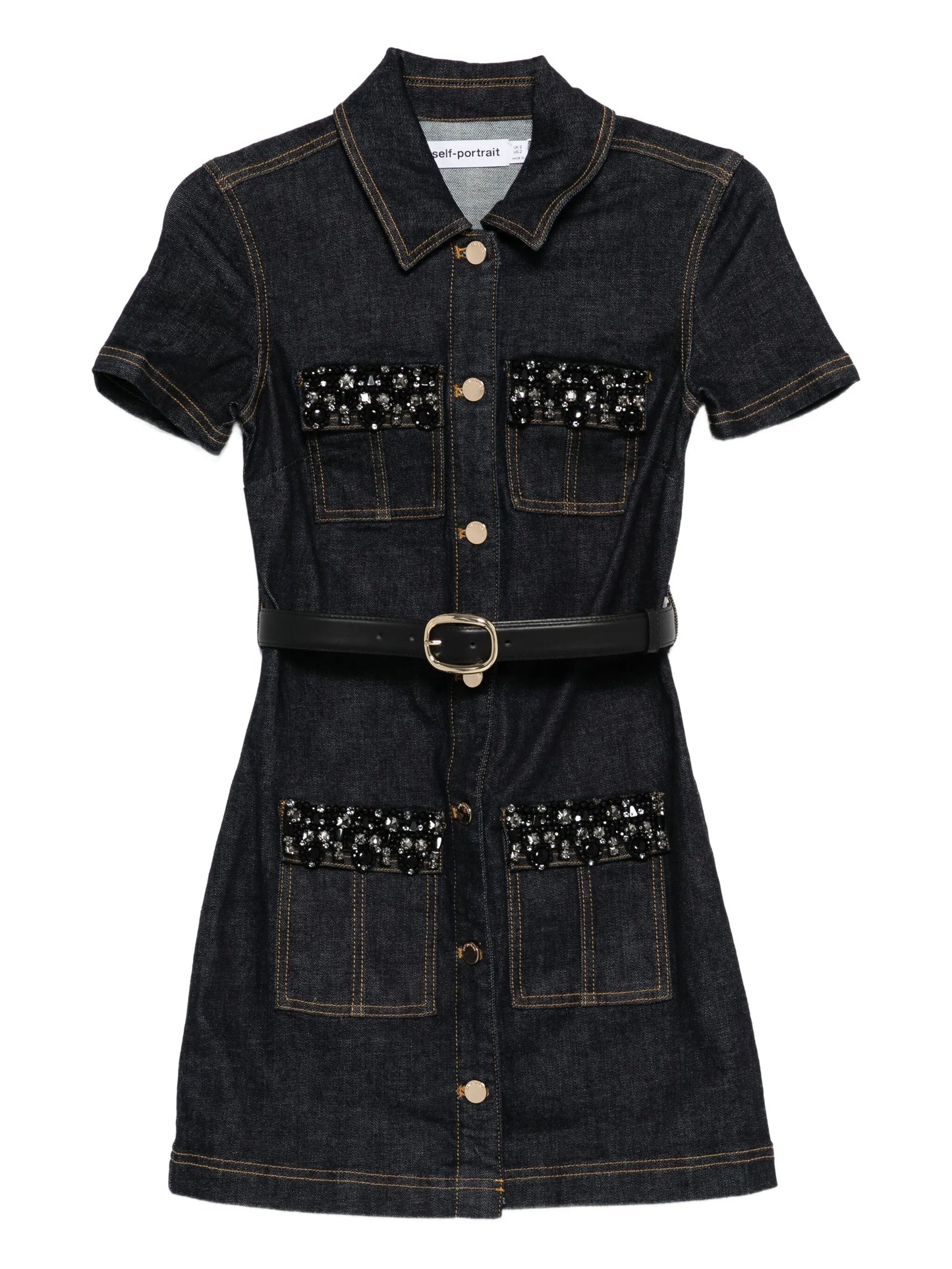 embellished denim mini dress