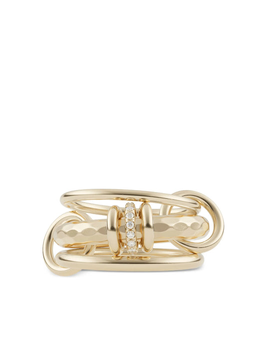 18CT yellow gold diamond hammered ring