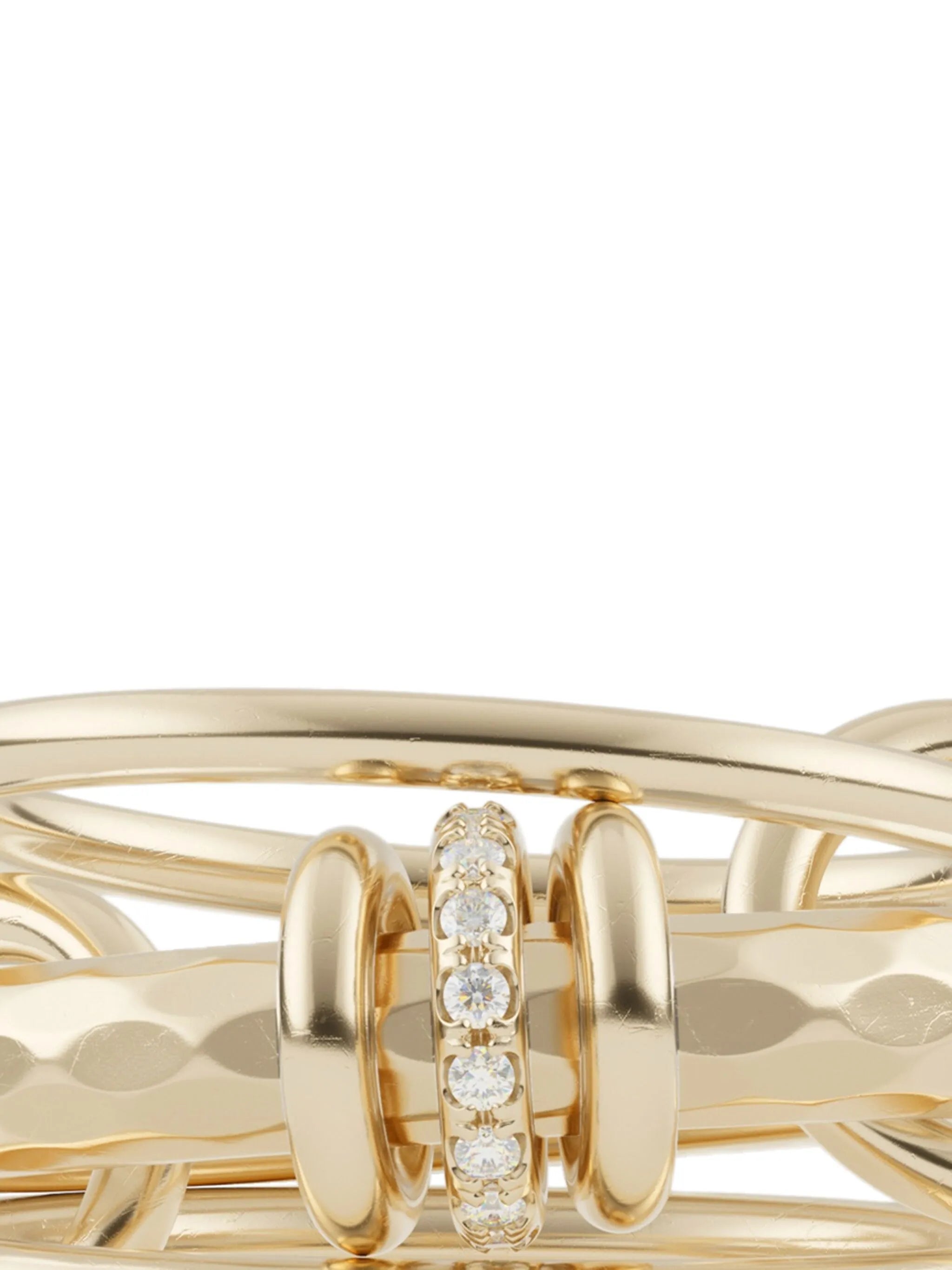 18CT yellow gold diamond hammered ring