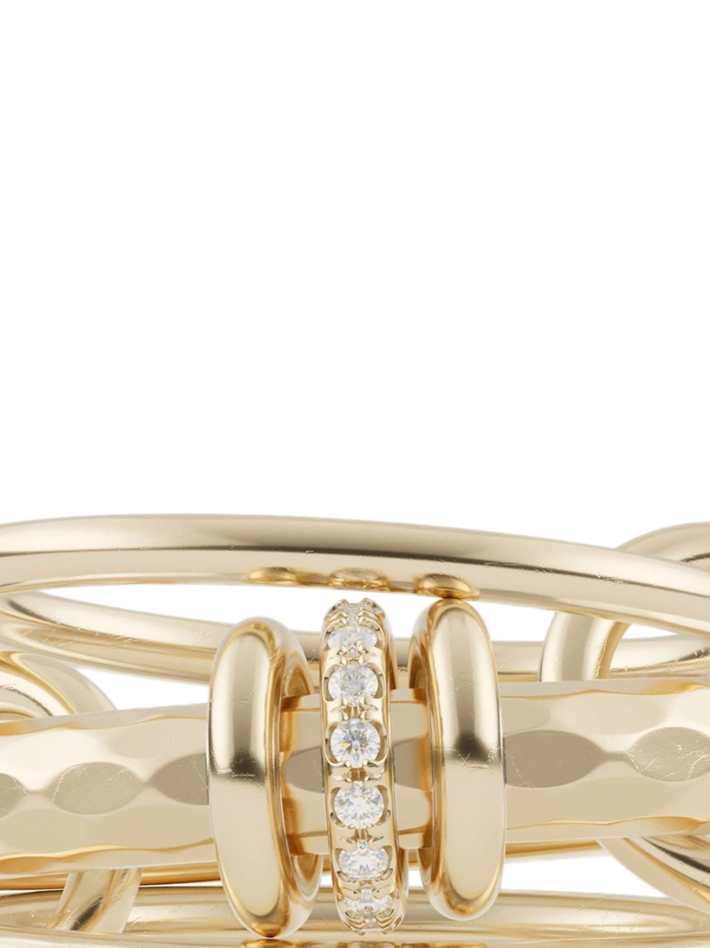 18K yellow gold diamond hammered ring