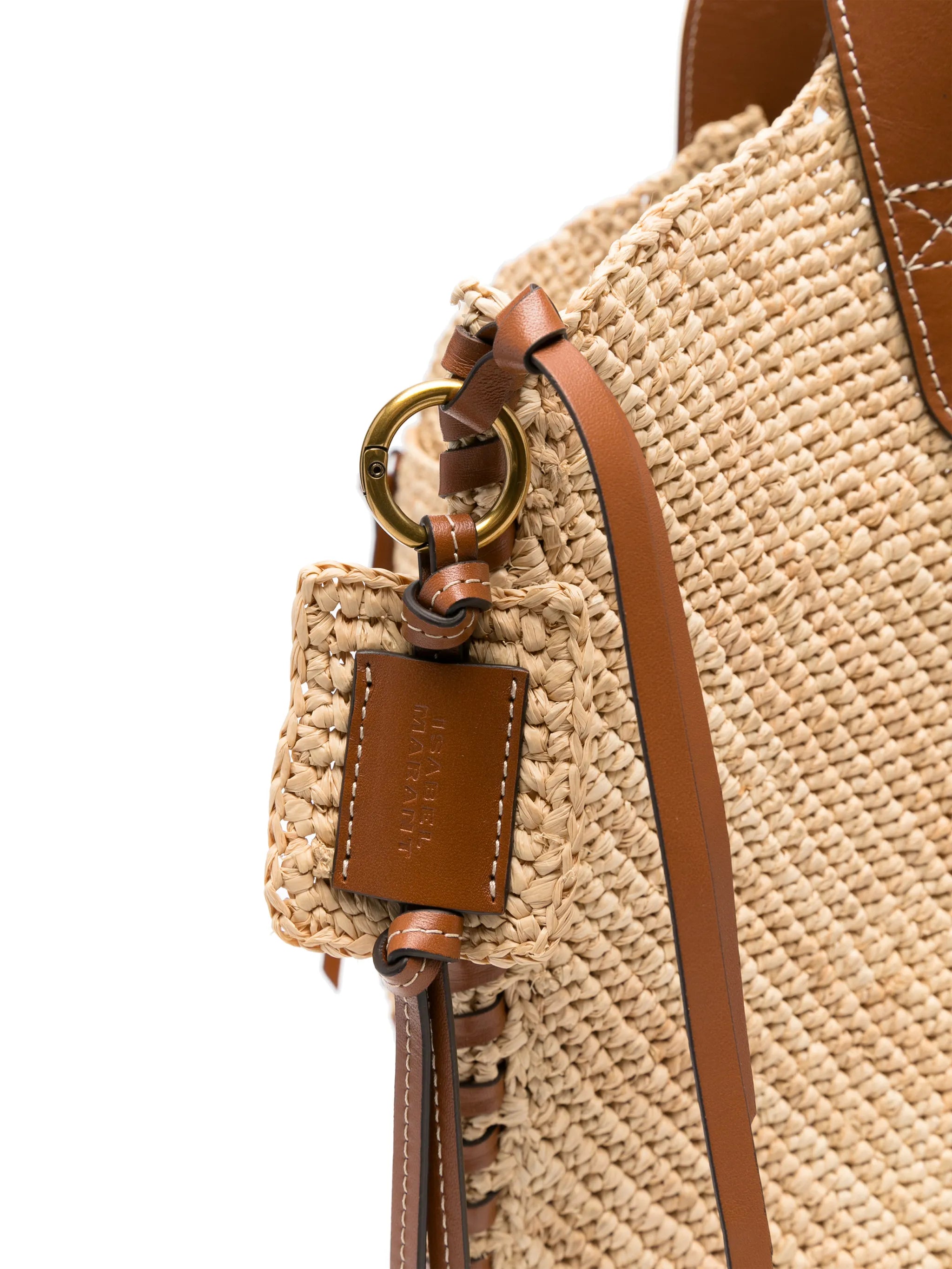 Tampa leather-trimmed raffia shoulder bag