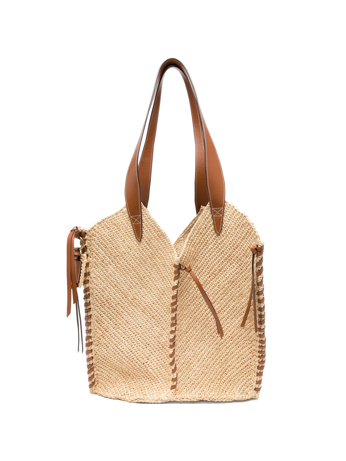 Tampa leather-trimmed raffia shoulder bag