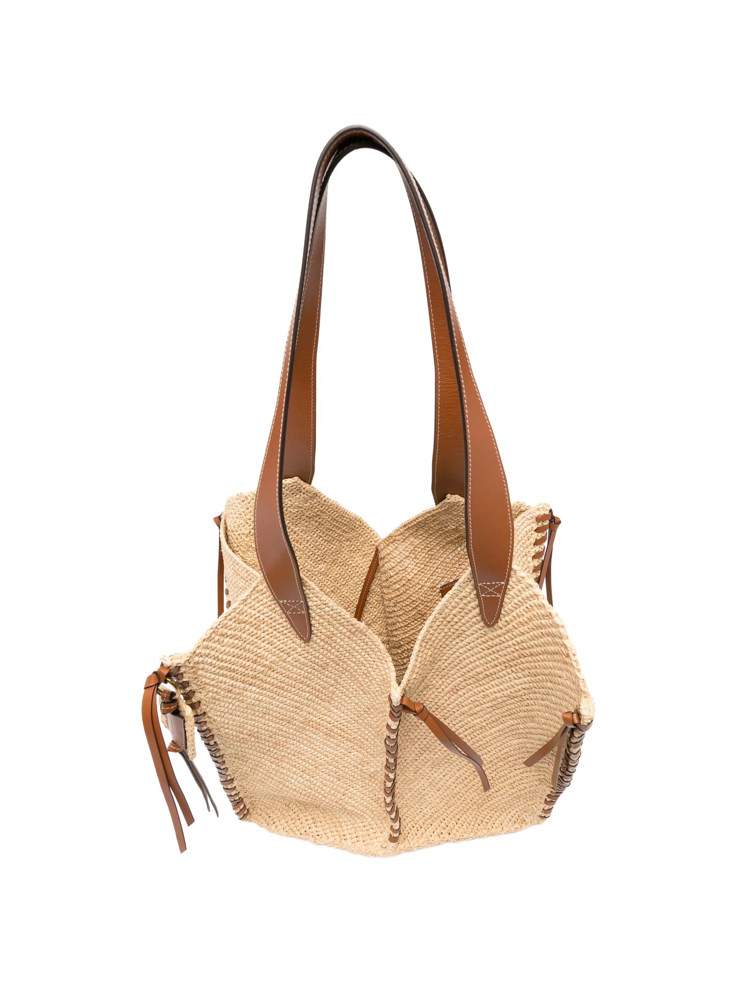 Tampa leather-trimmed raffia shoulder bag