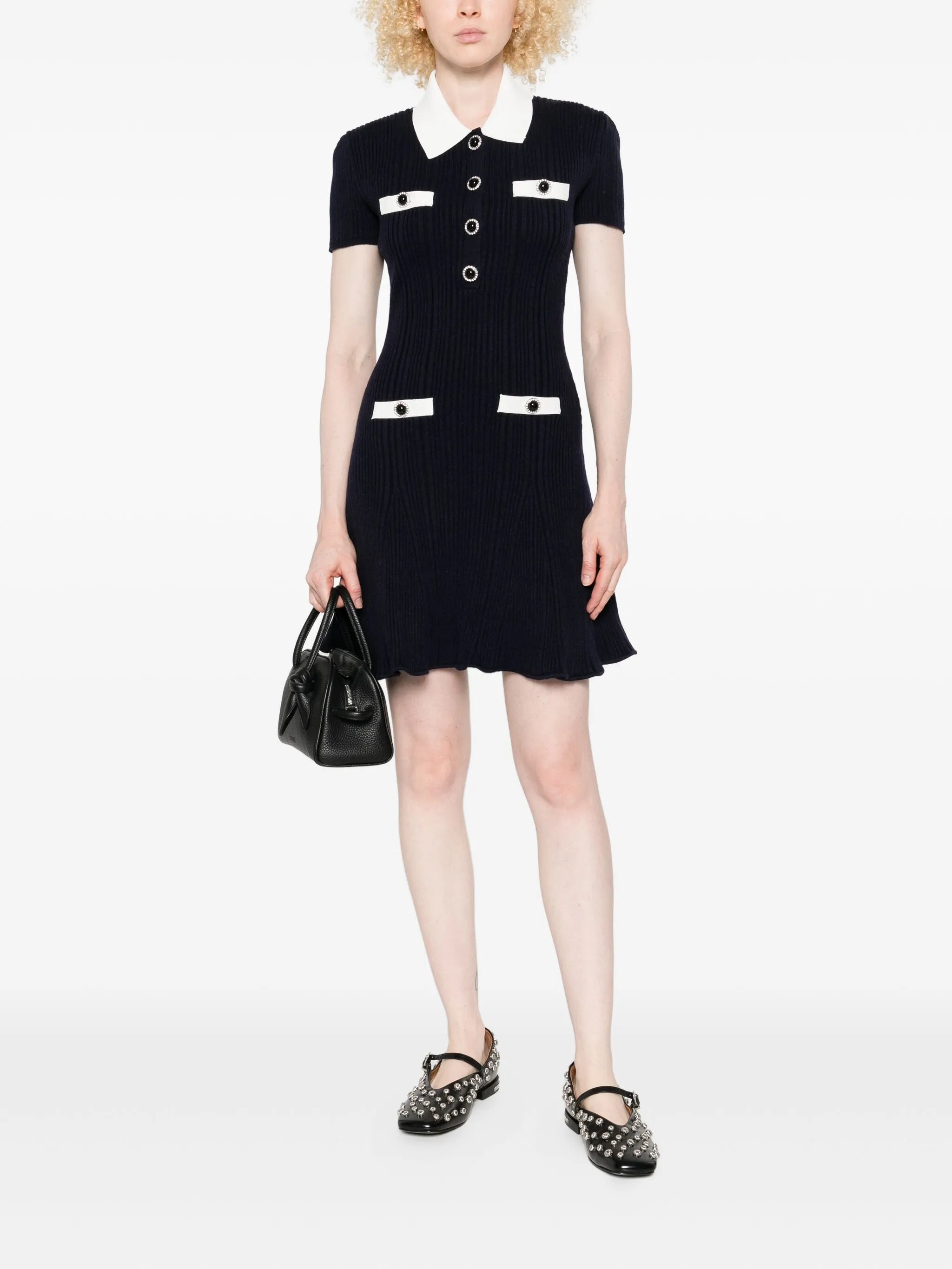 collared button-detail mini dress