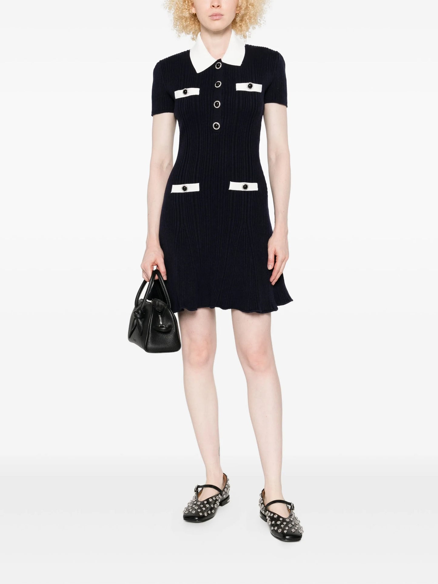 collared button-detail mini dress