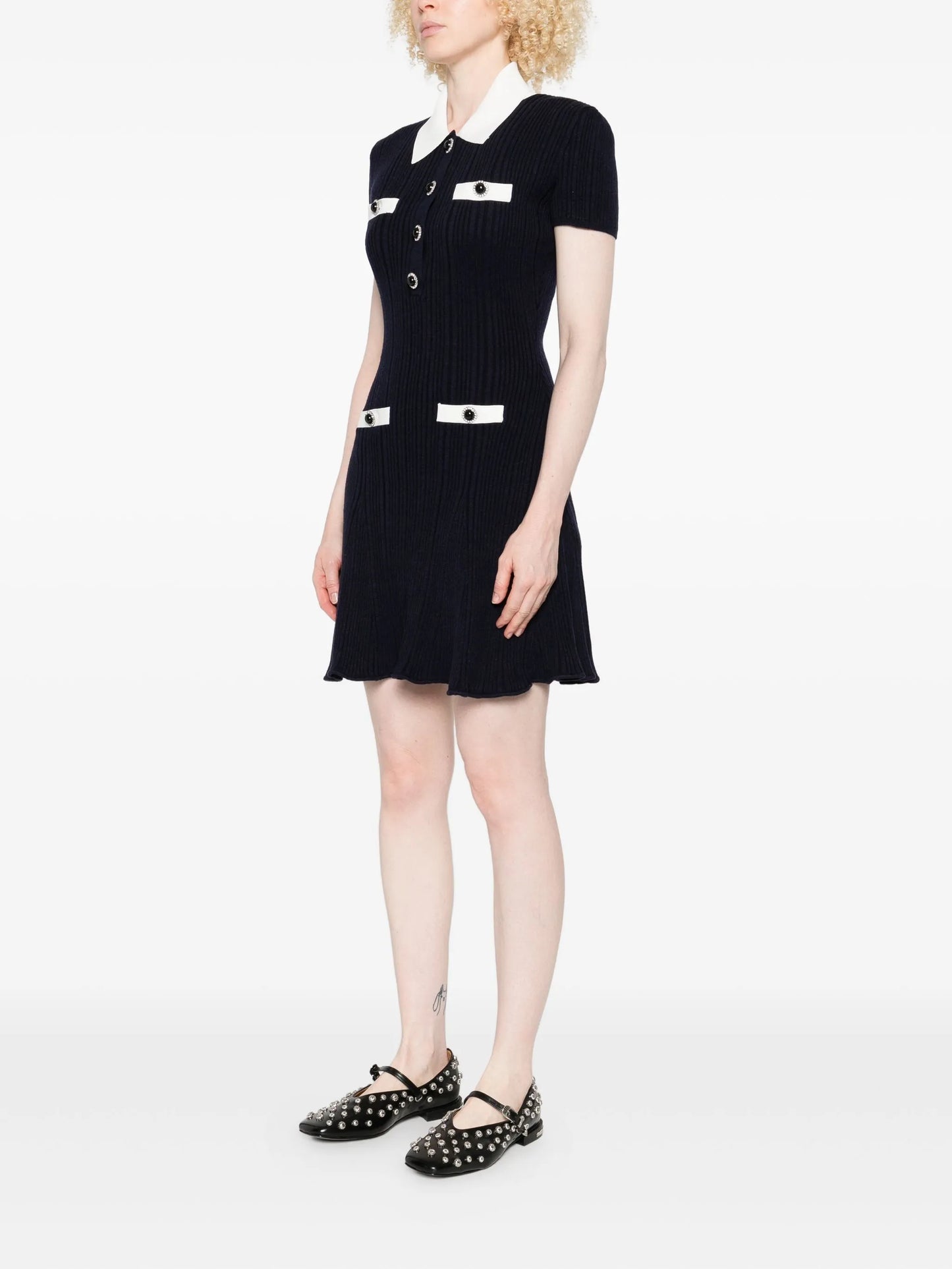 collared button-detail mini dress