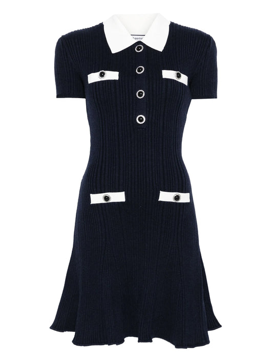 collared button-detail mini dress