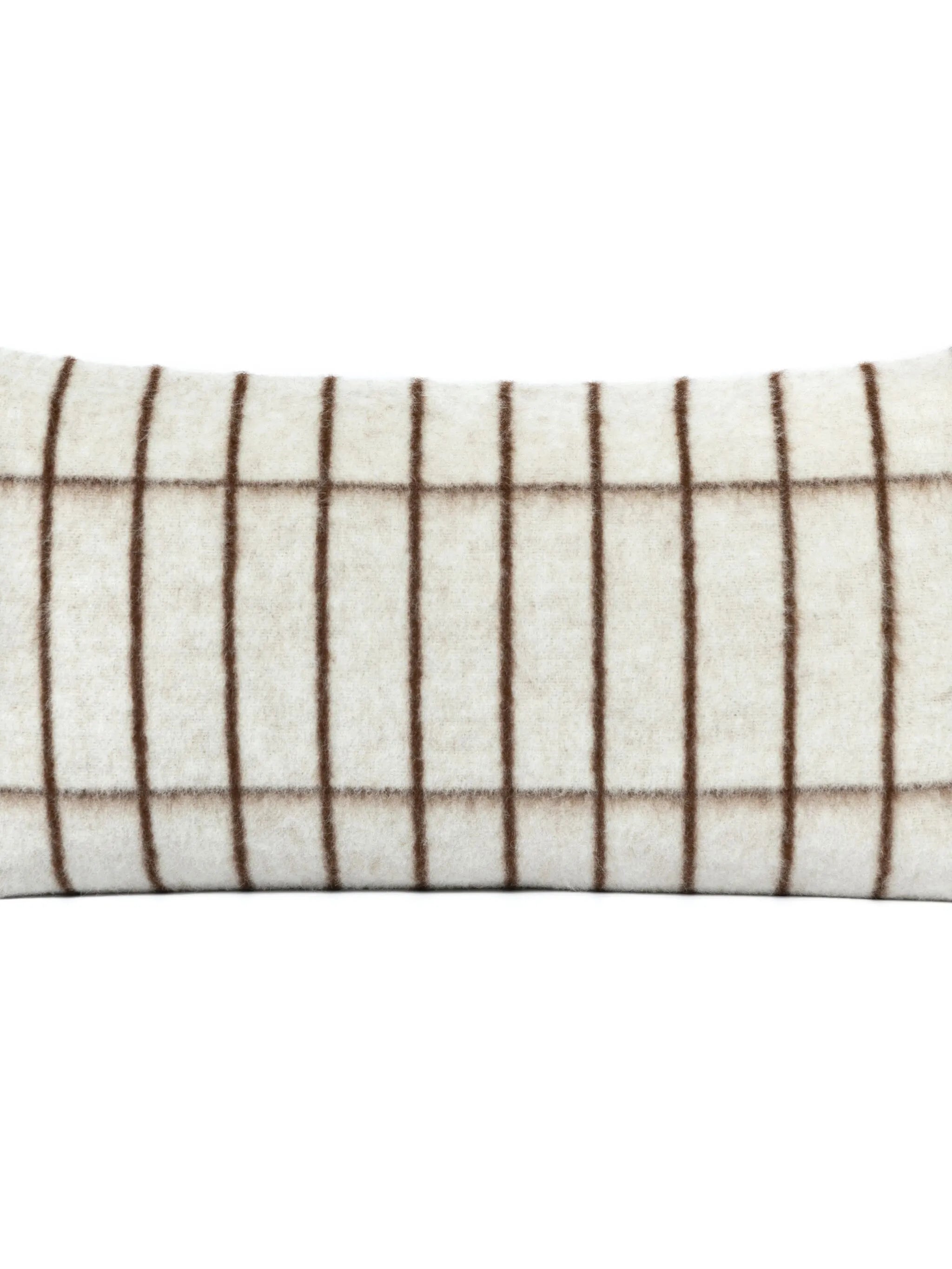 grid-pattern wool cushion