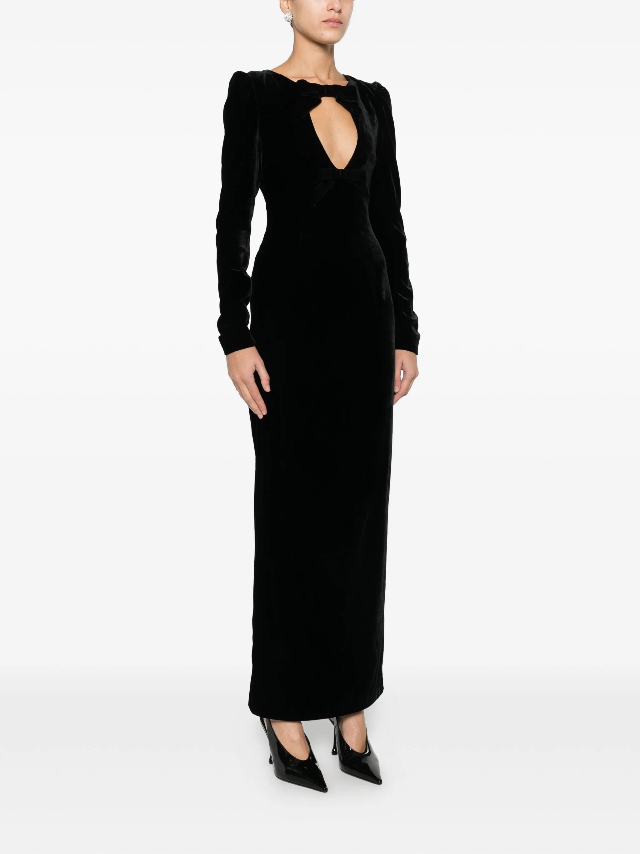 bow-detail velvet gown