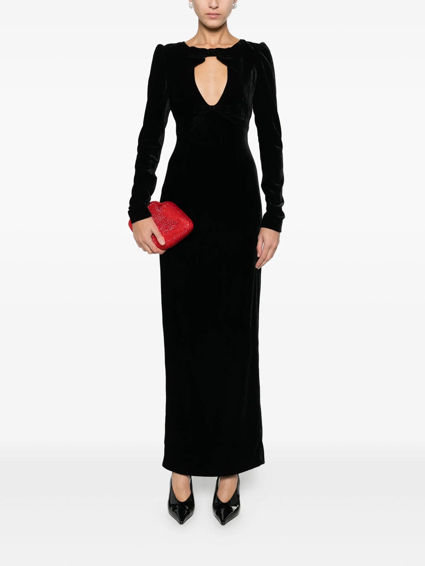 bow-detail velvet gown