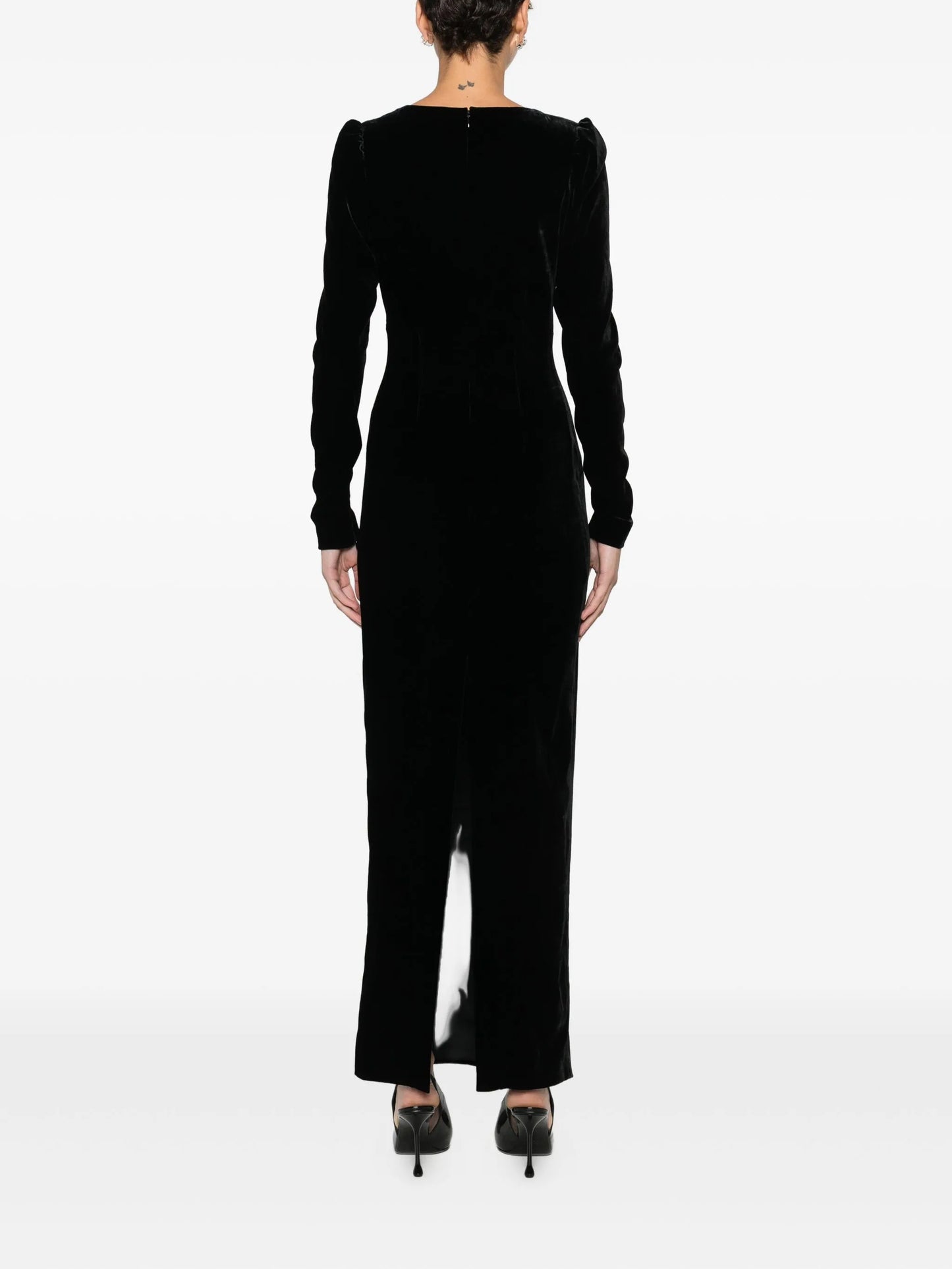bow-detail velvet gown
