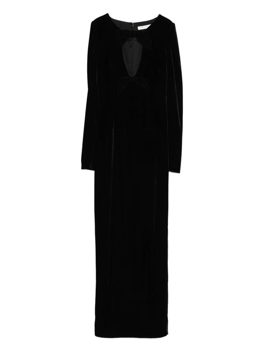 bow-detail velvet gown