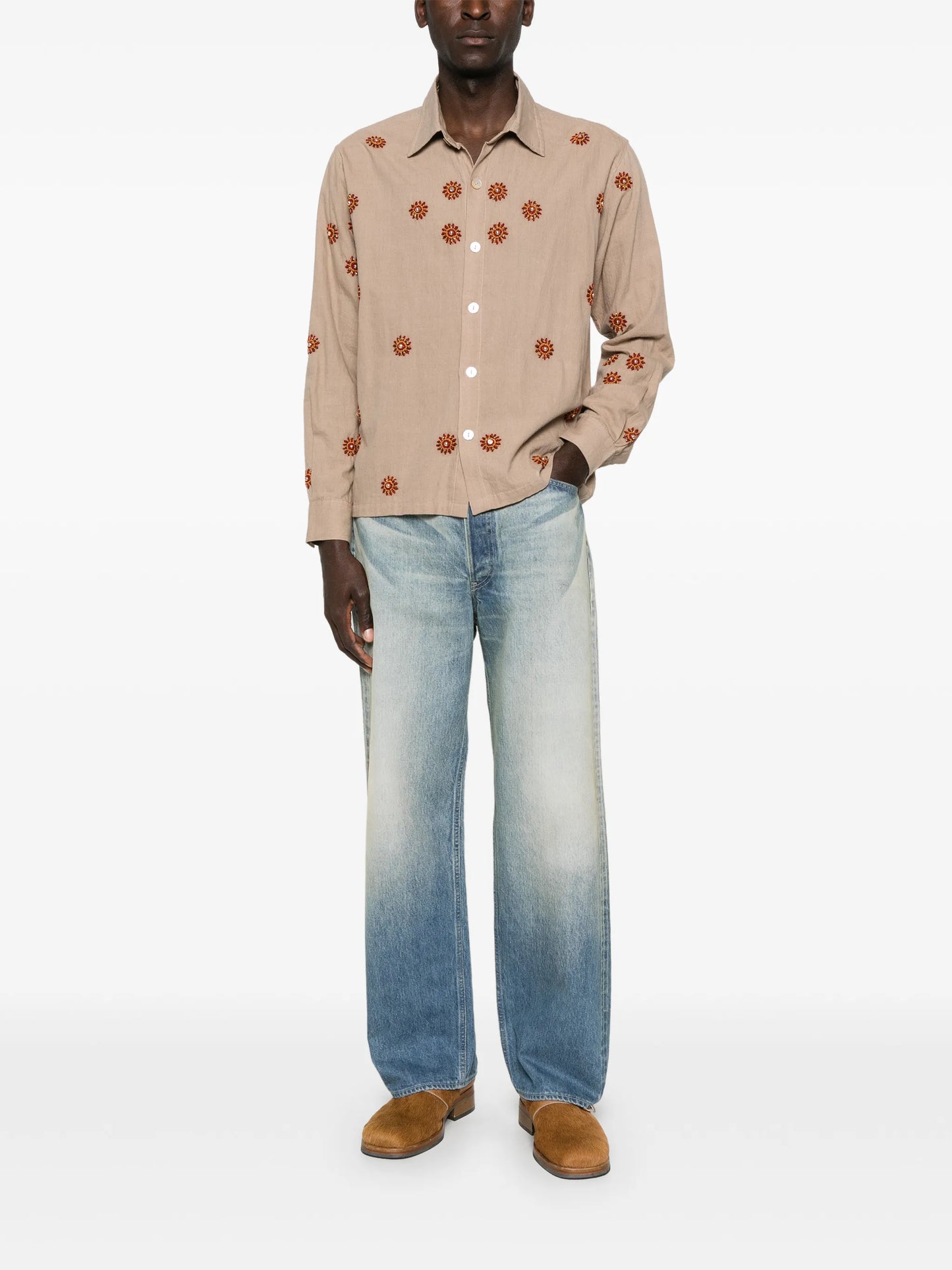 selvedge faded-wash jeans