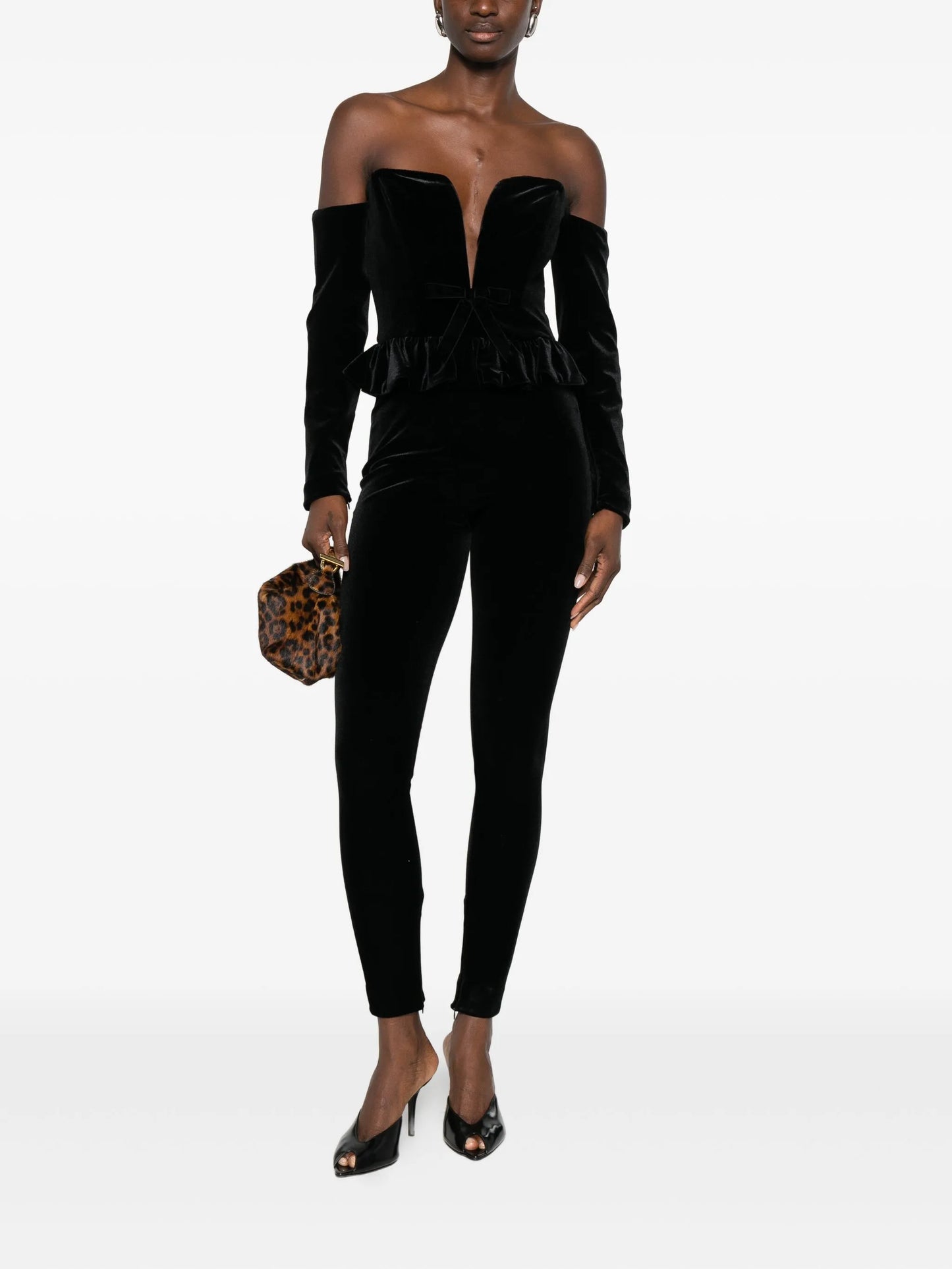 V-neck velvet jumpsuit