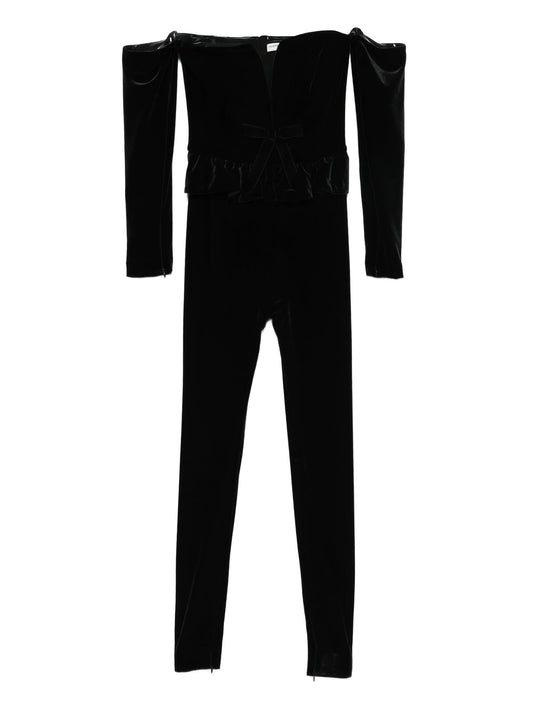 V-neck velvet jumpsuit