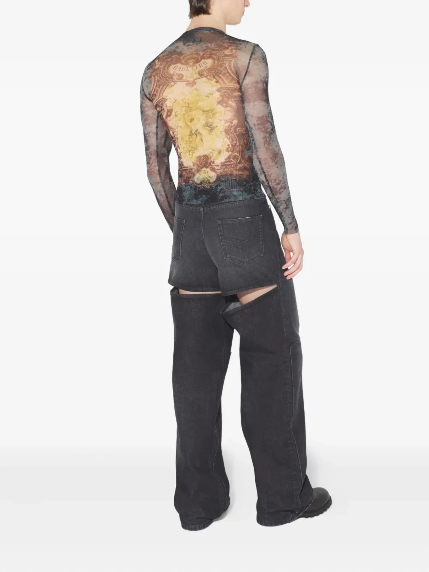 baroque-print mesh T-shirt