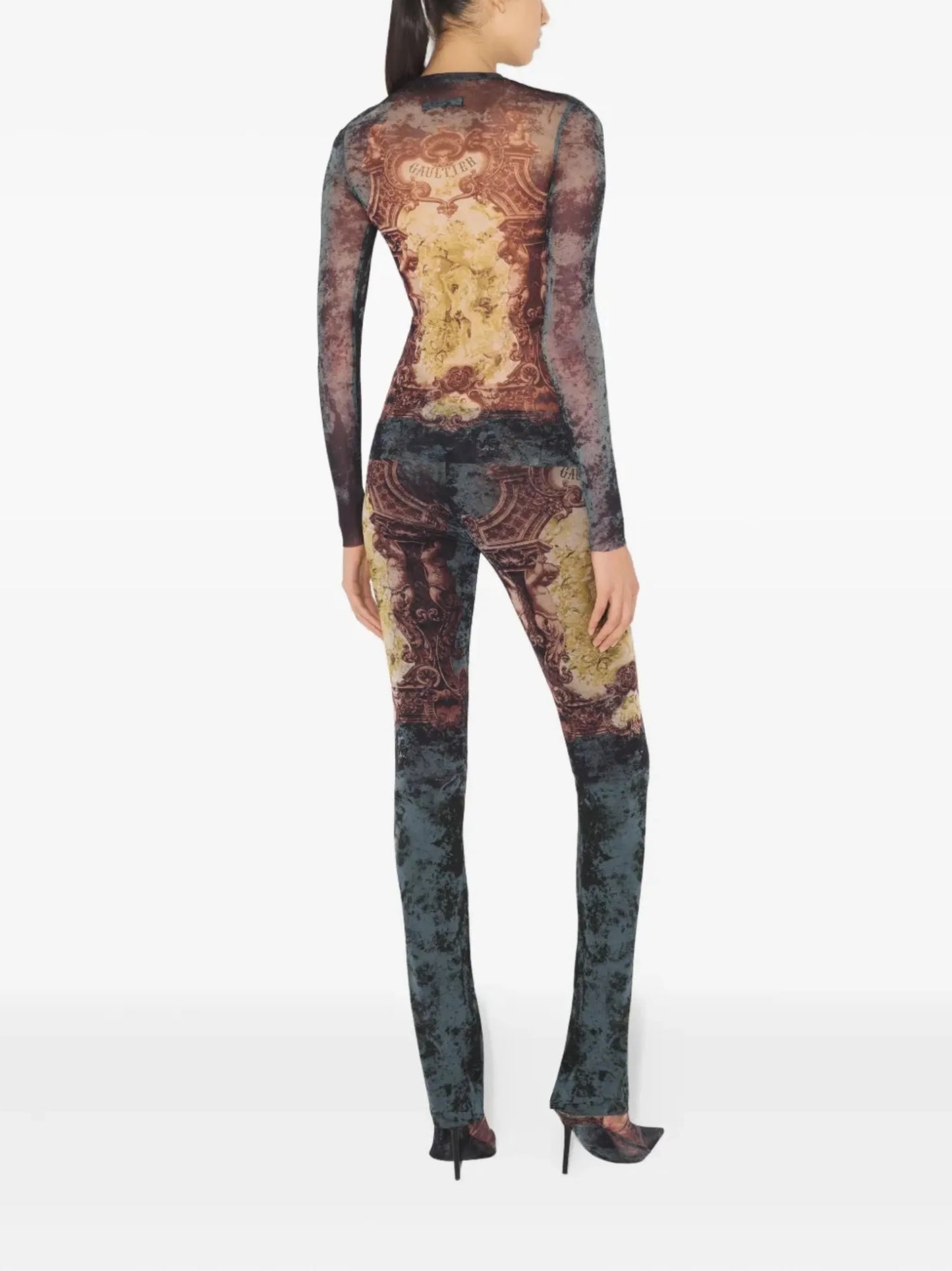 baroque-print mesh T-shirt