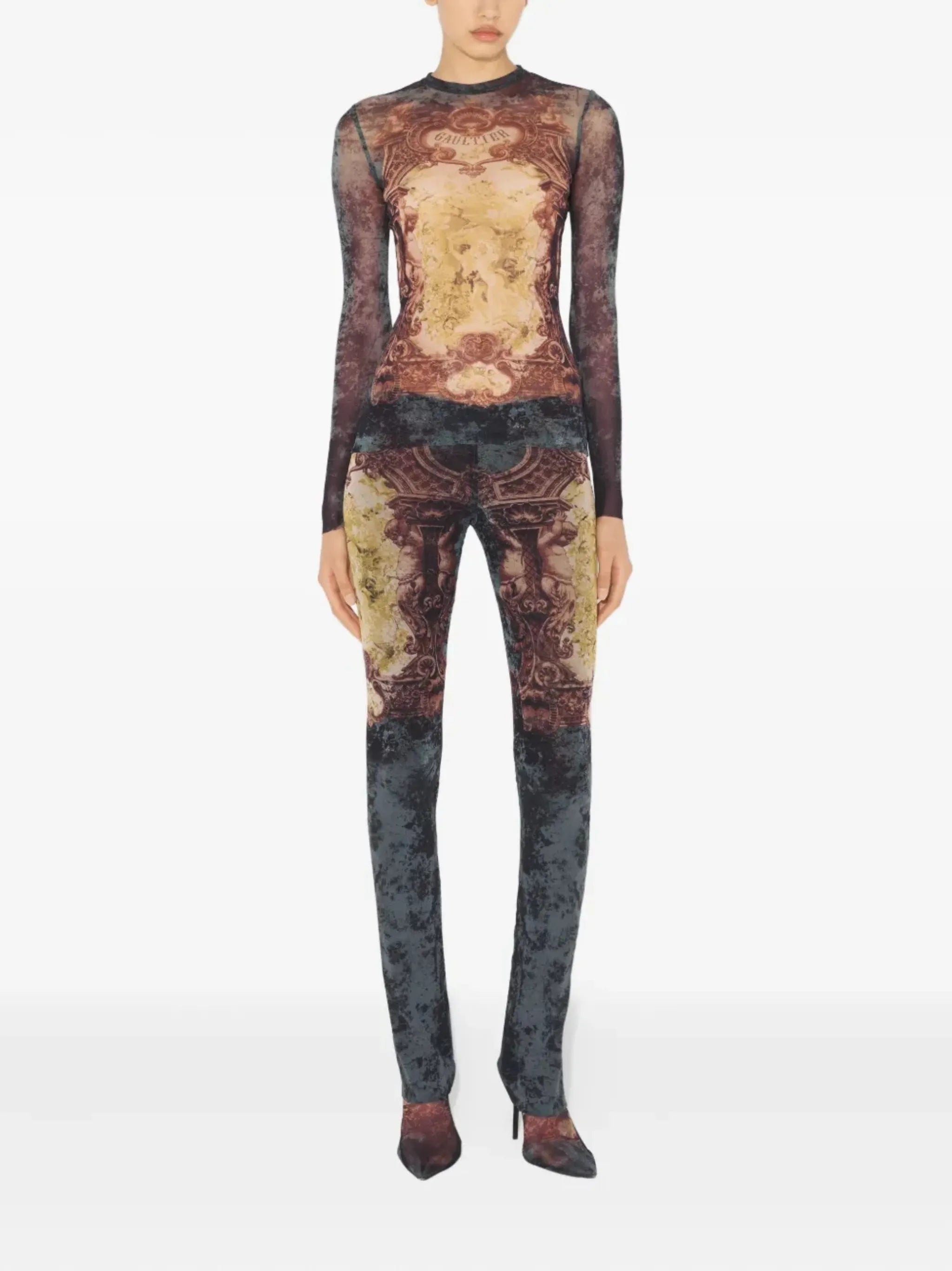 baroque-print mesh T-shirt