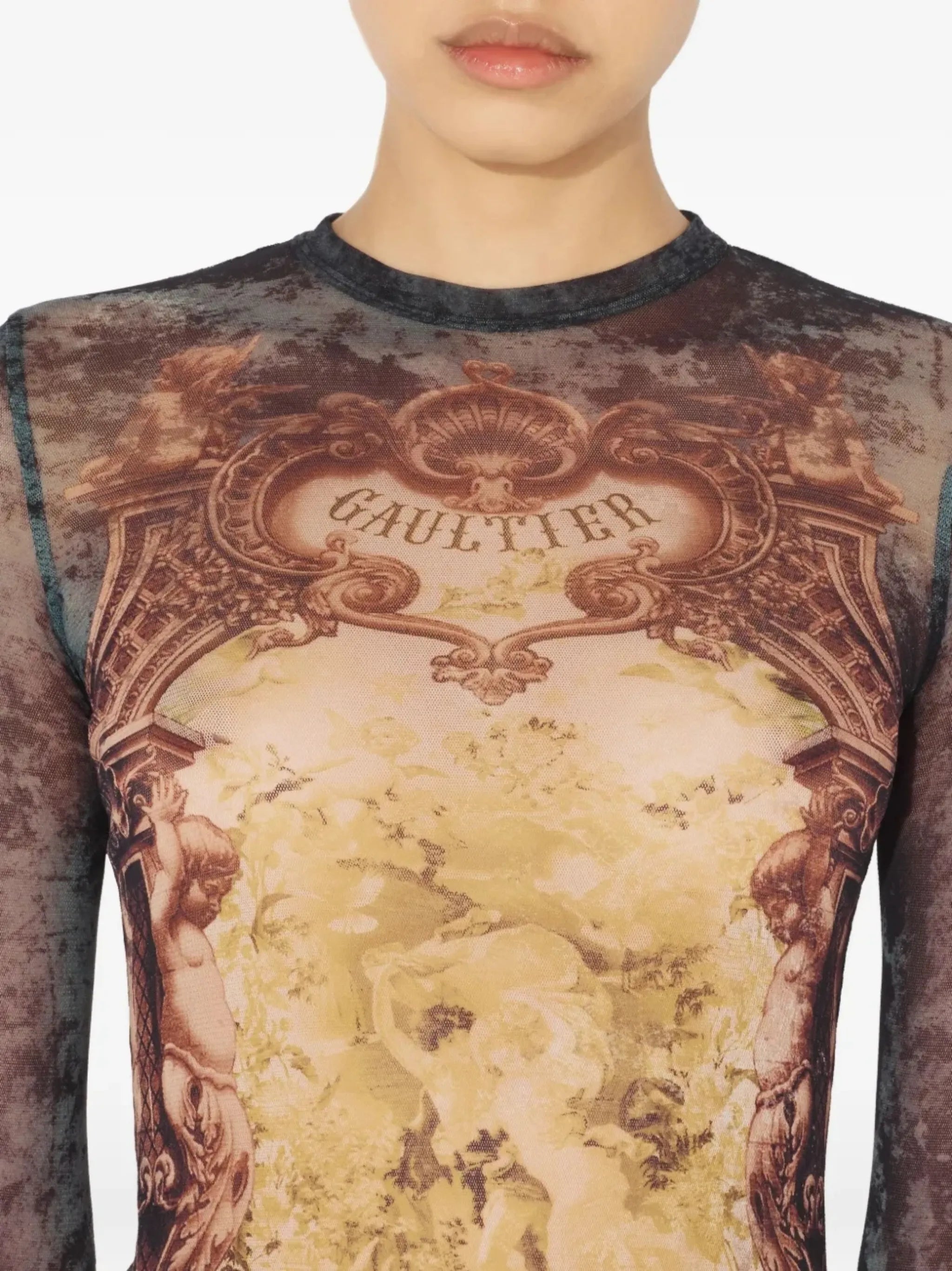 baroque-print mesh T-shirt