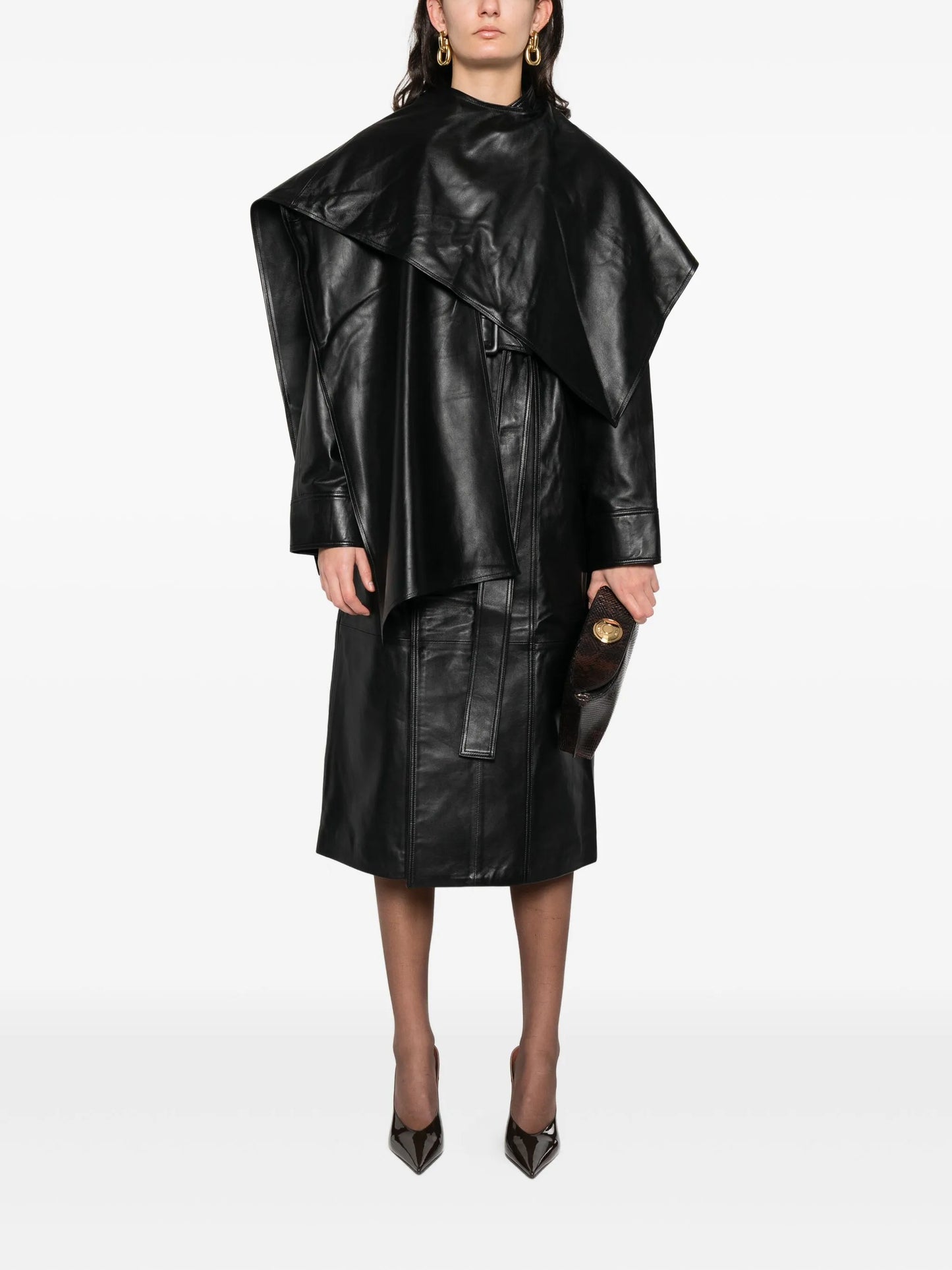 Nina wrap around belted leather coat