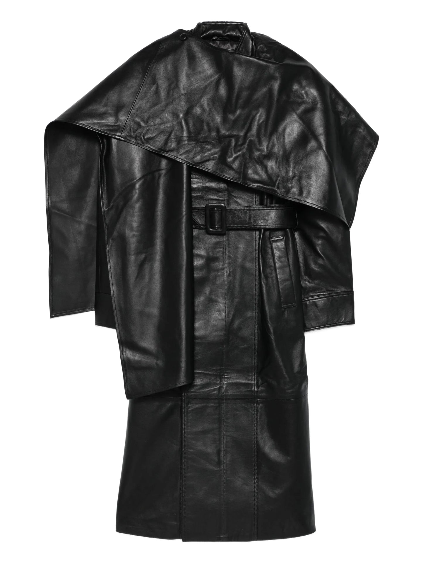 Nina wrap around belted leather coat