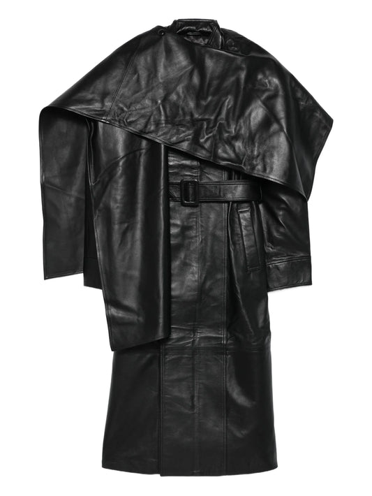 Nina wrap around belted leather coat