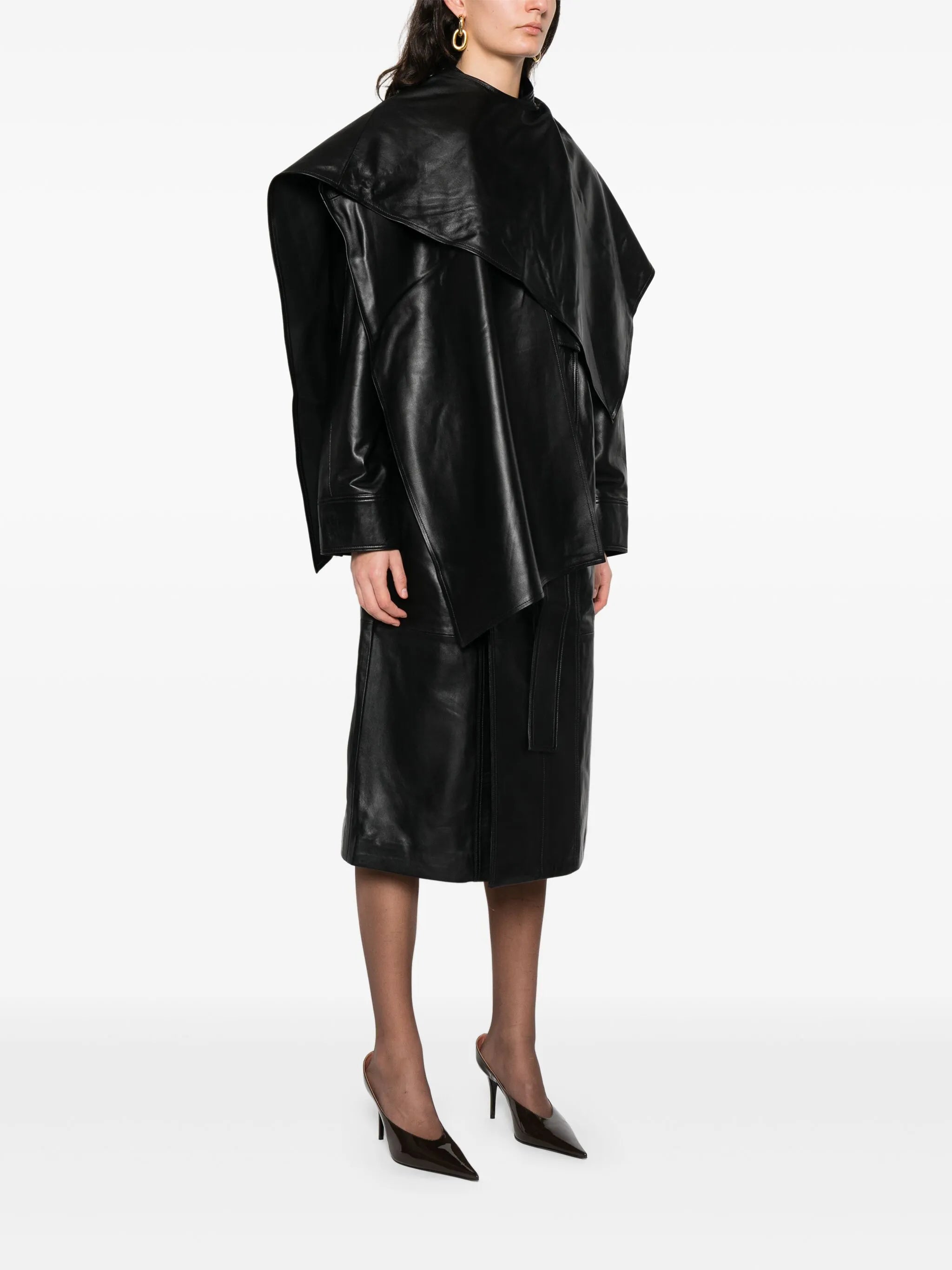 Nina wrap around belted leather coat