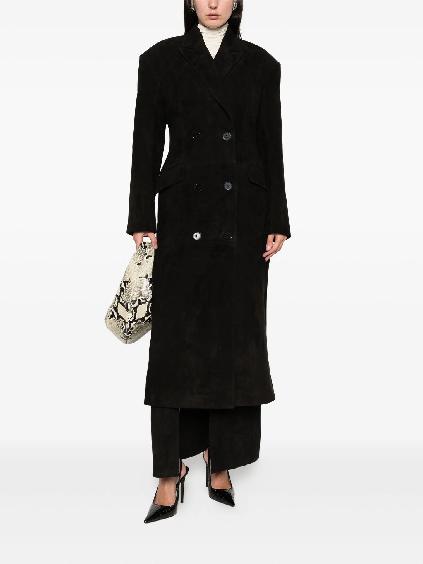 Aggie double-breasted leather coat