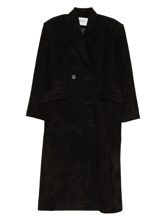 Aggie double-breasted leather coat
