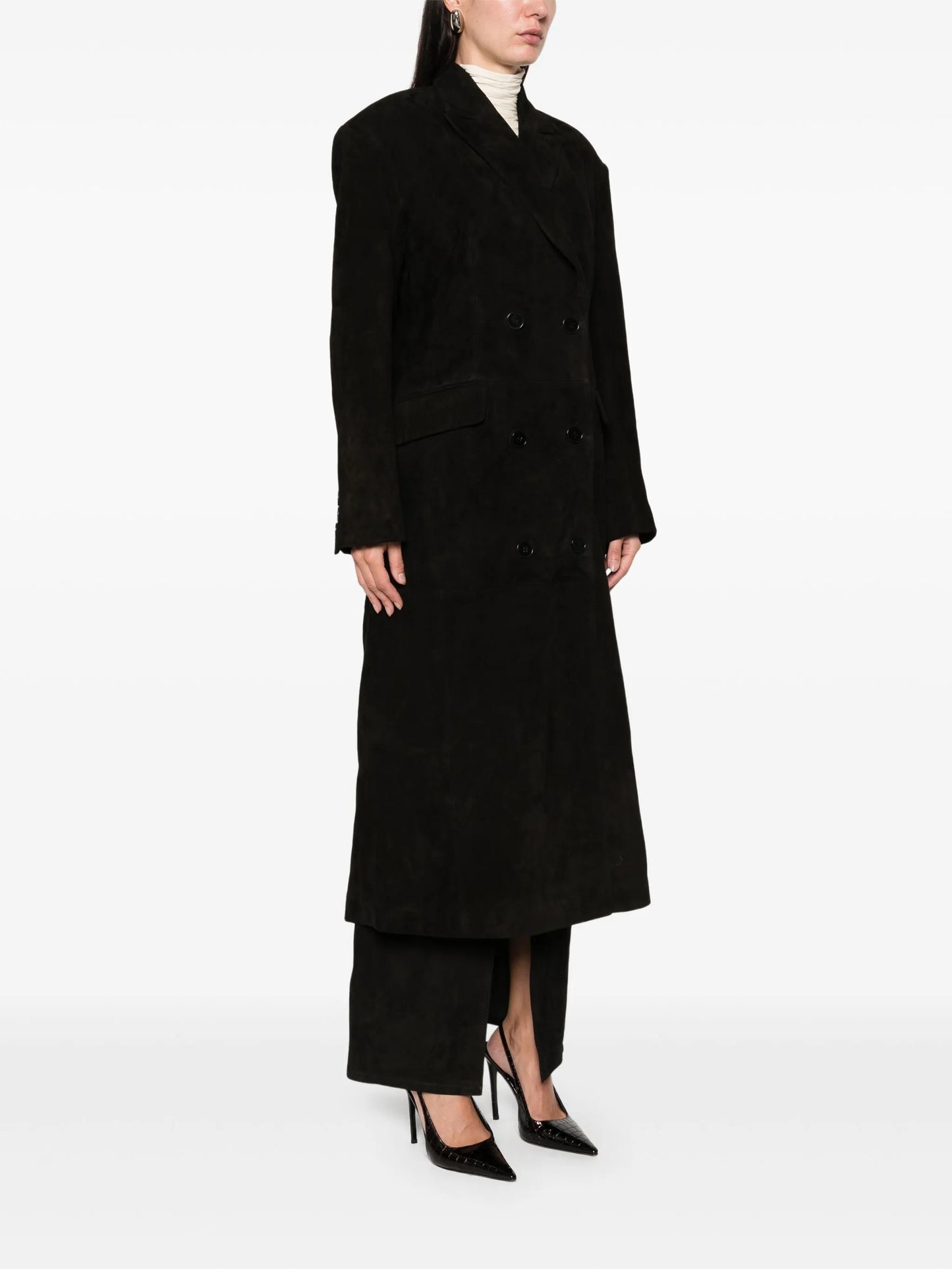 Aggie double-breasted leather coat