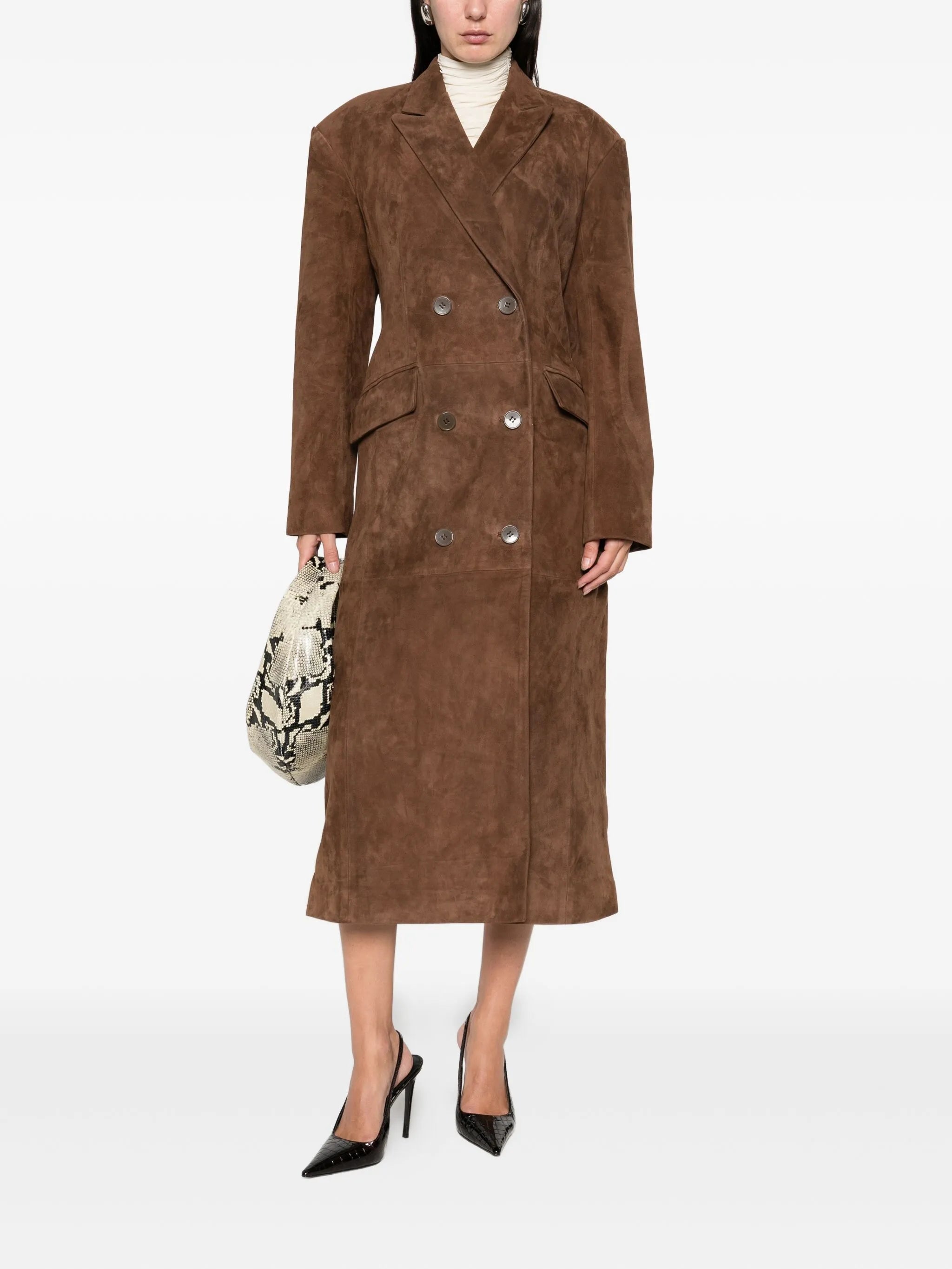 Aggie double-breasted suede long coat