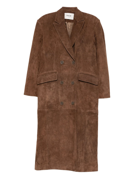 Aggie double-breasted suede long coat
