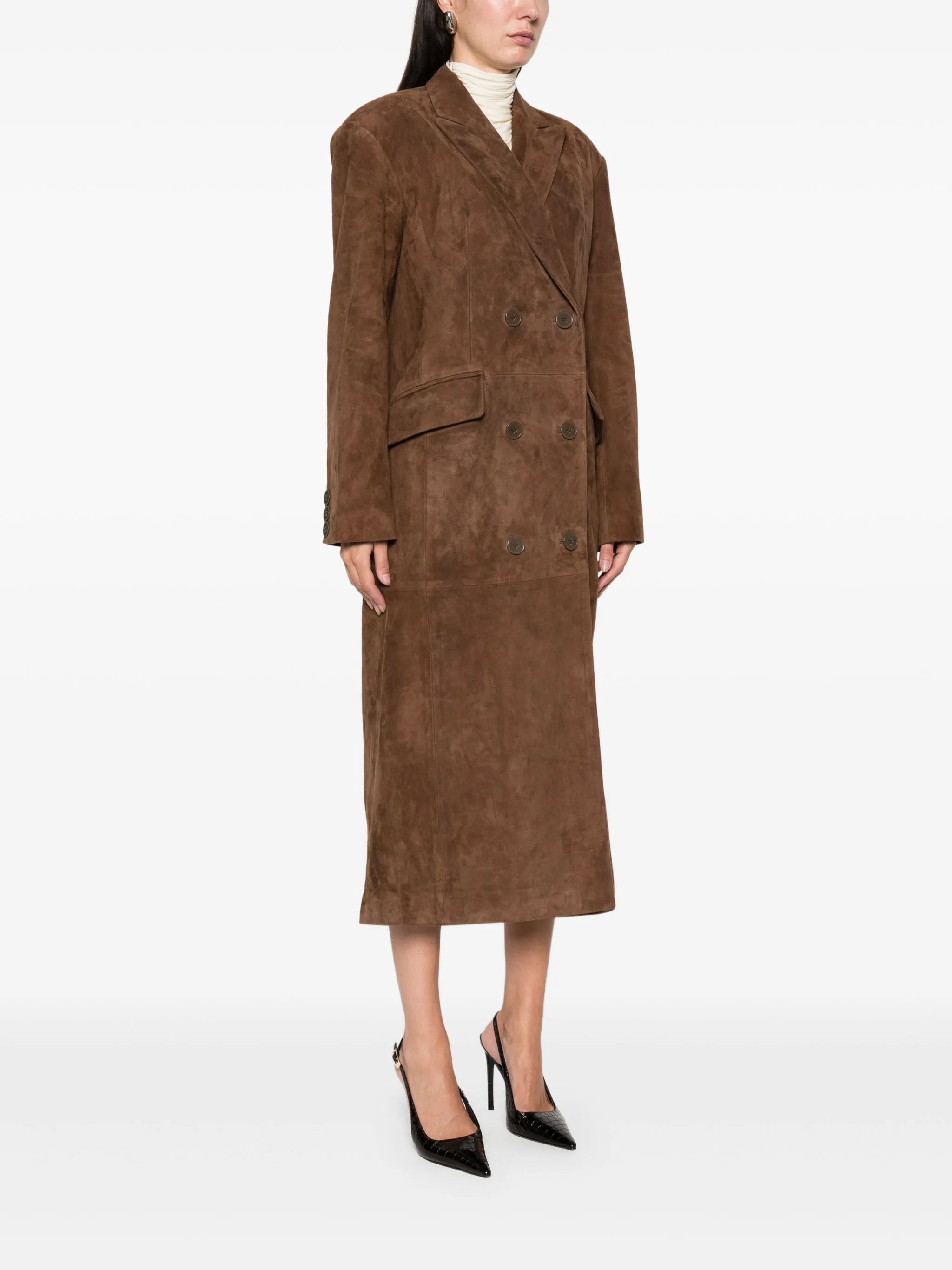 Aggie double-breasted suede long coat