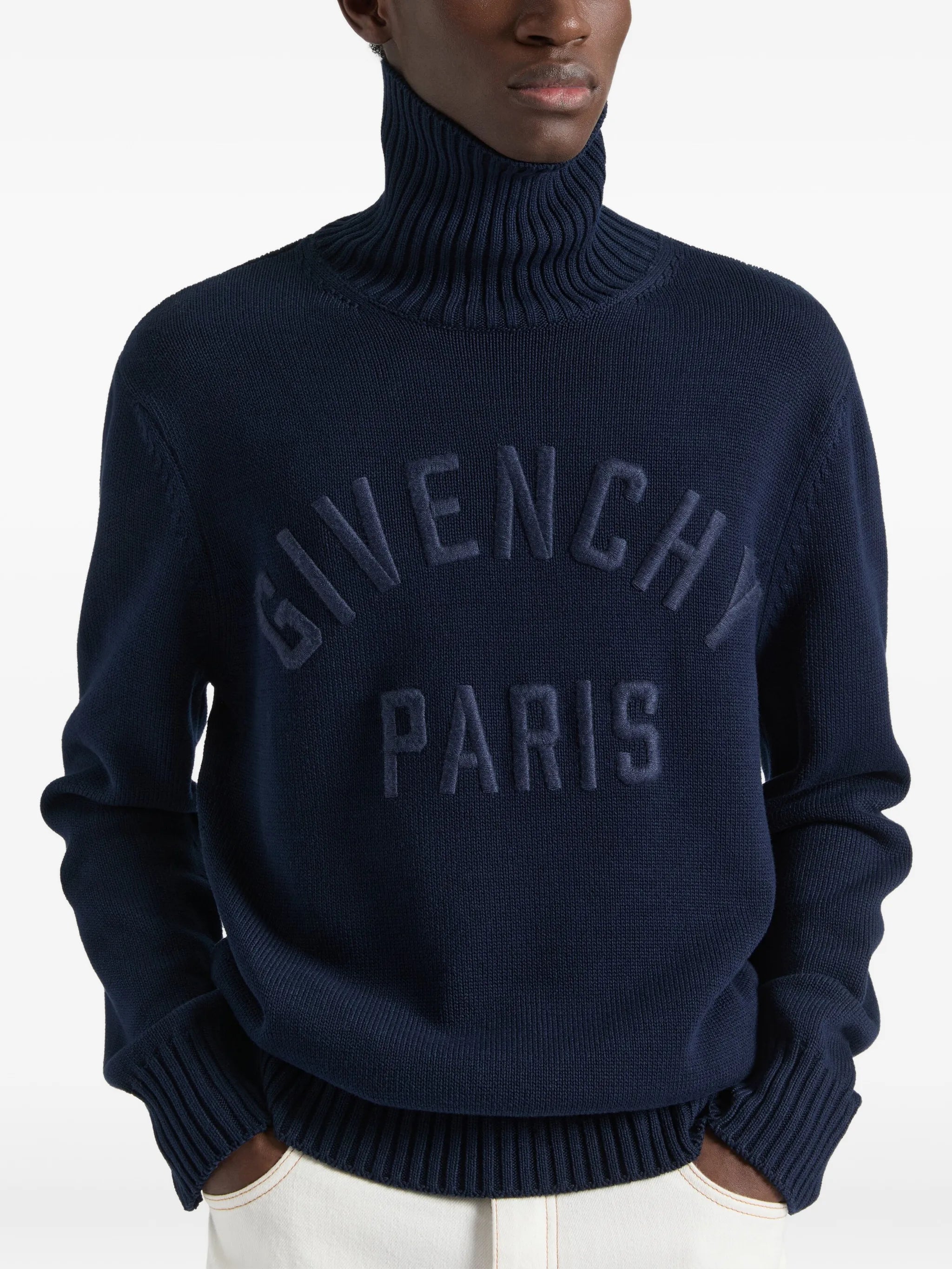 turtleneck sweater in cotton with logo embroidery