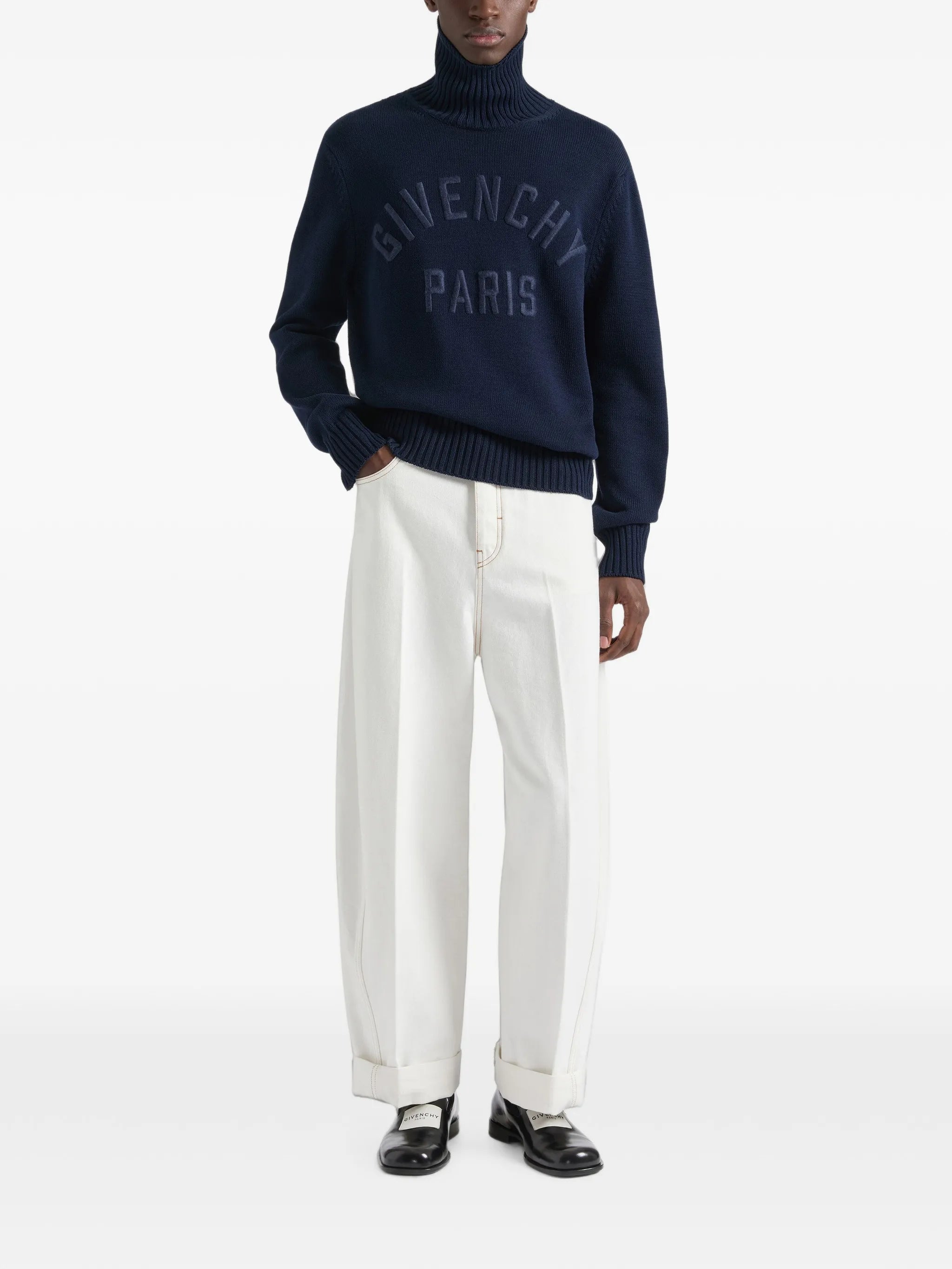 turtleneck sweater in cotton with logo embroidery