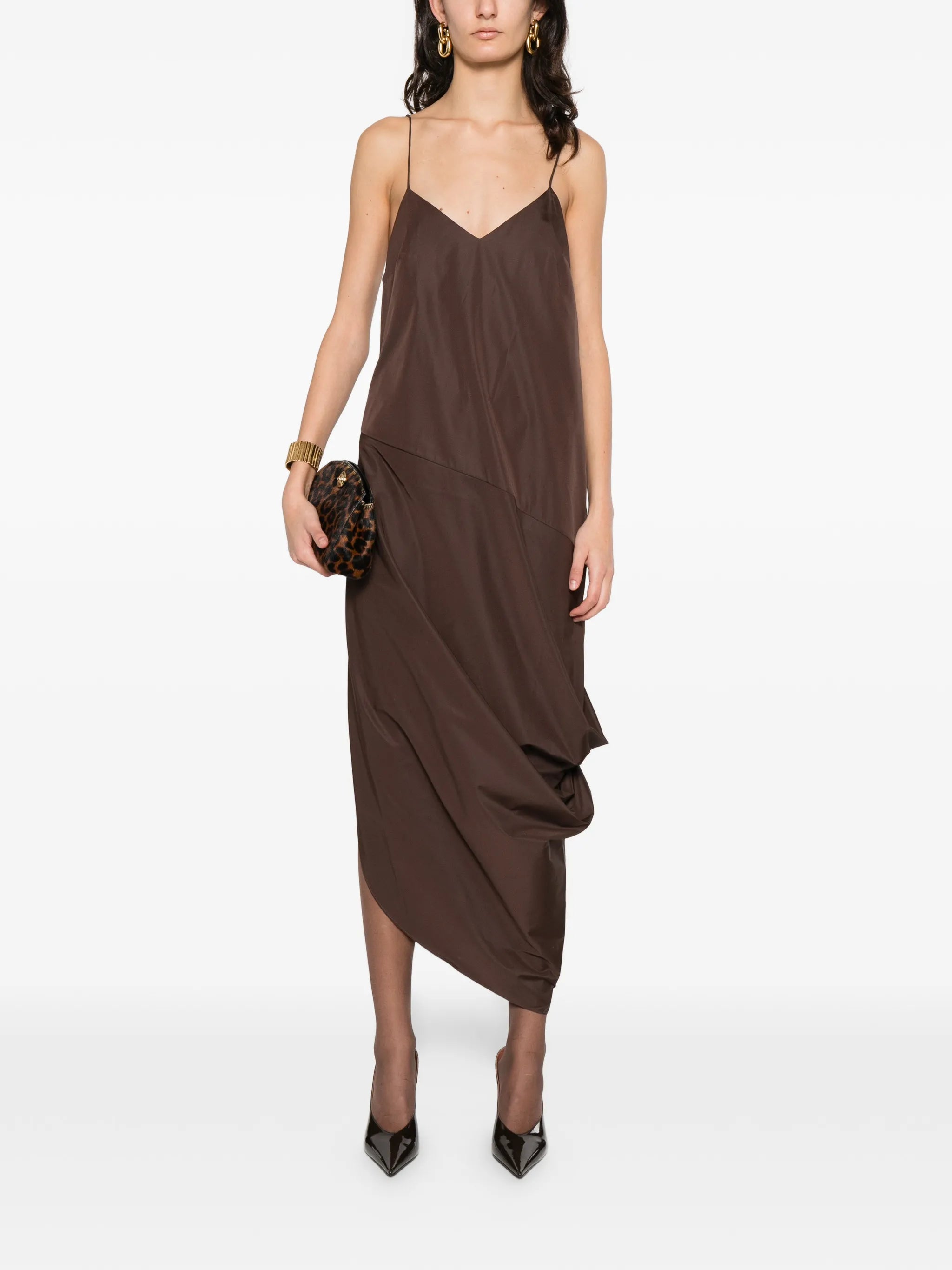 paper-taffeta drape-detail midi dress